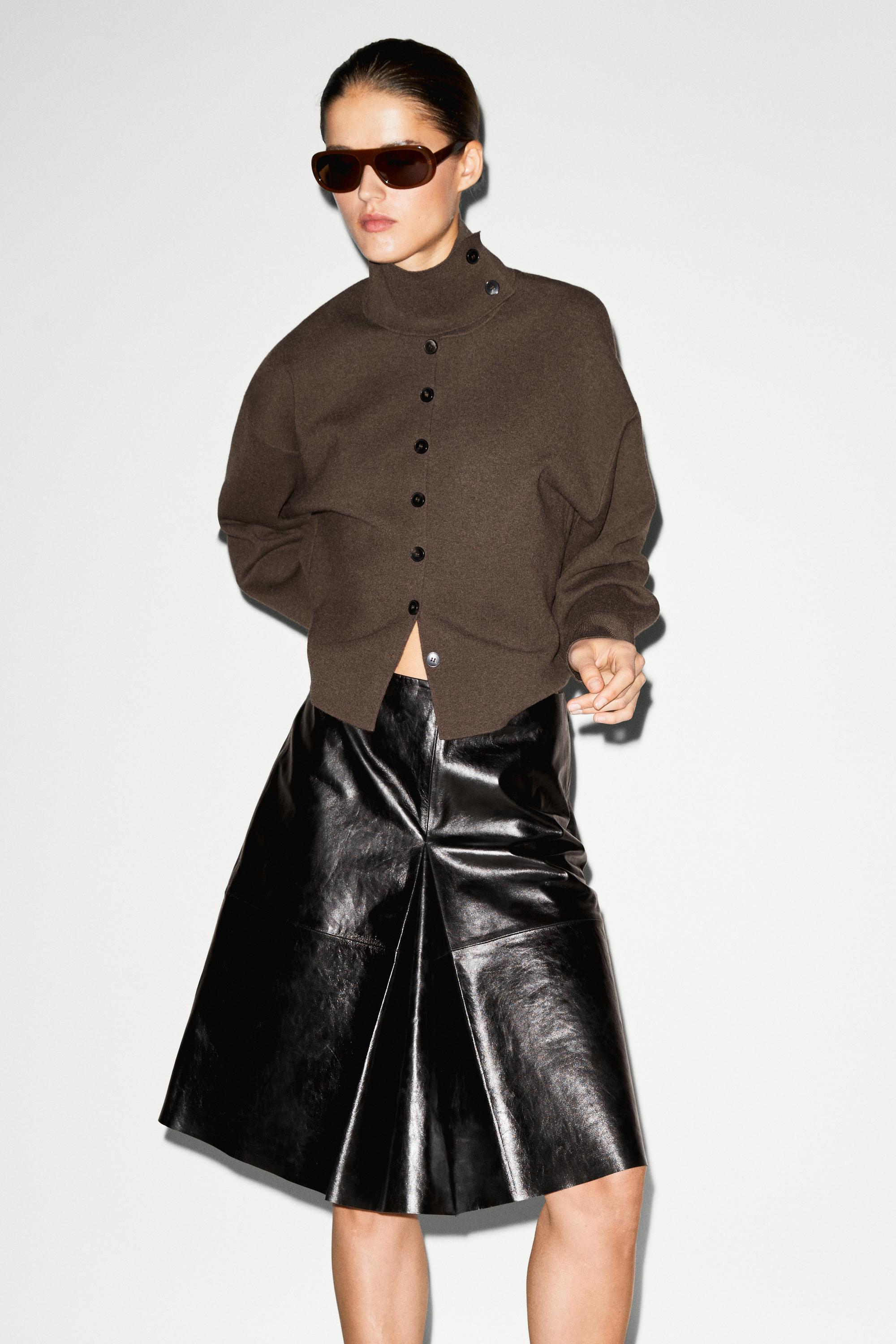 Short nappa leather skirt — BLACK
