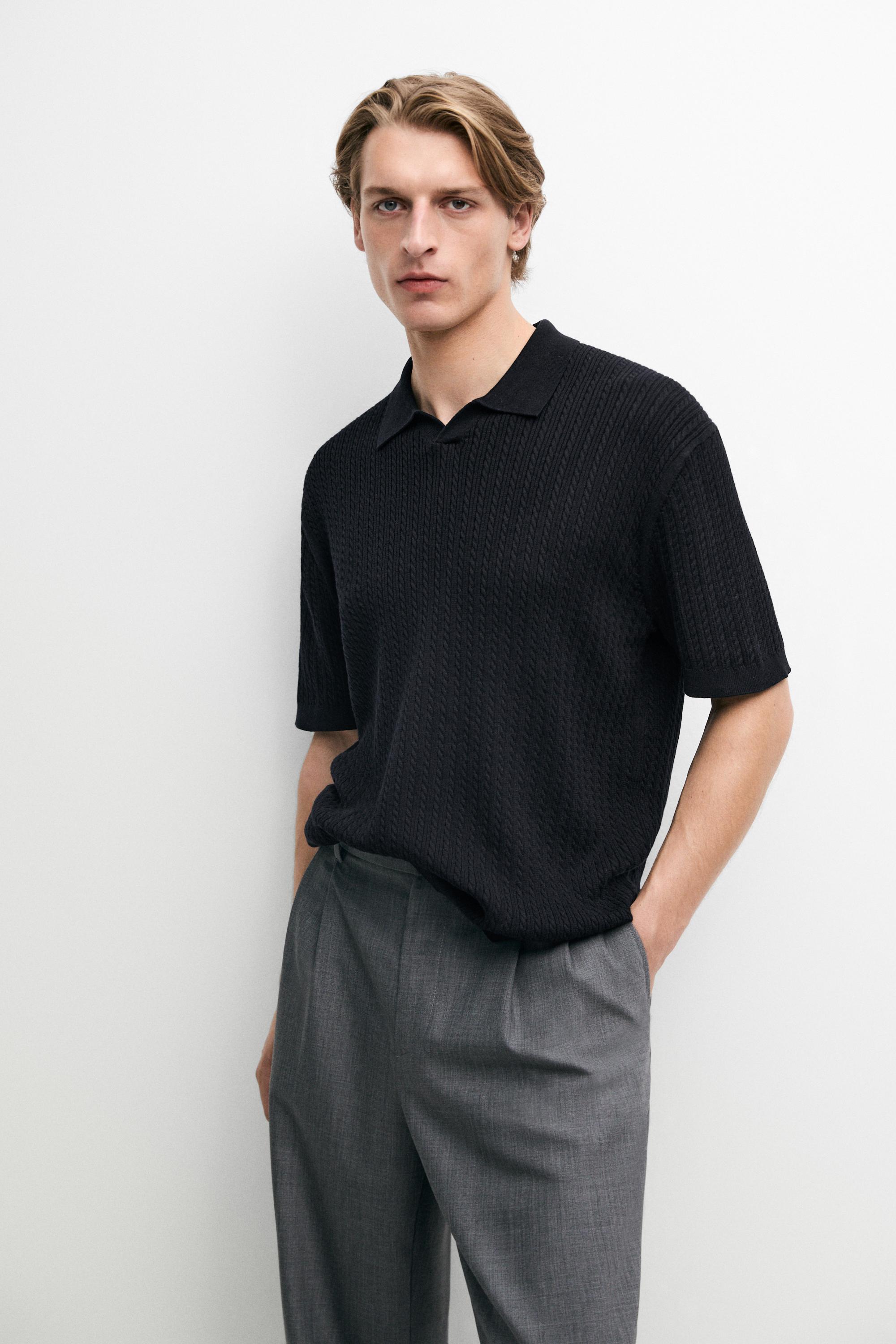 Strickpullover im Polo-Stil mit Zopfmuster aus 100 % Baumwolle