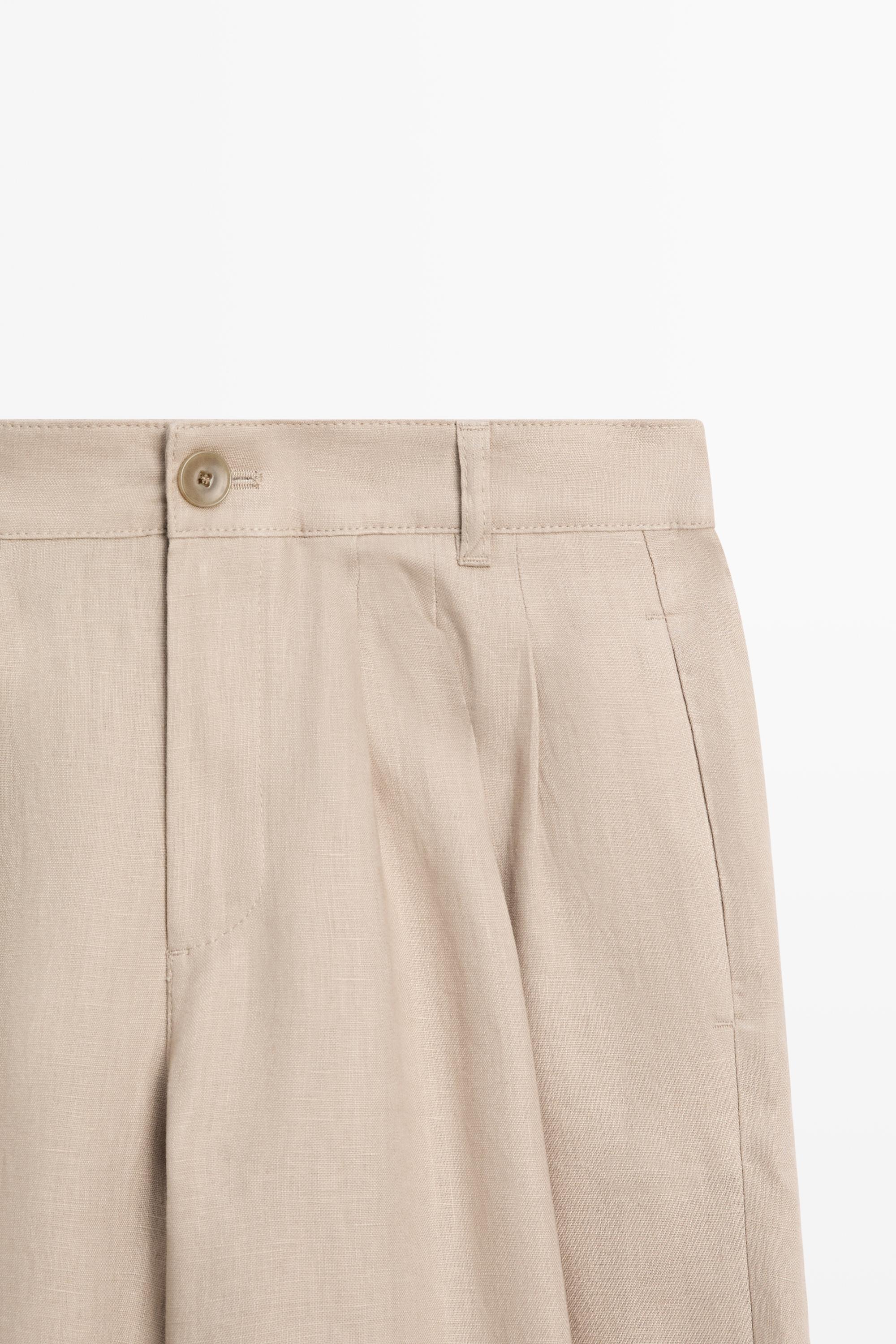 Wide-leg pleated linen trousers — STONE