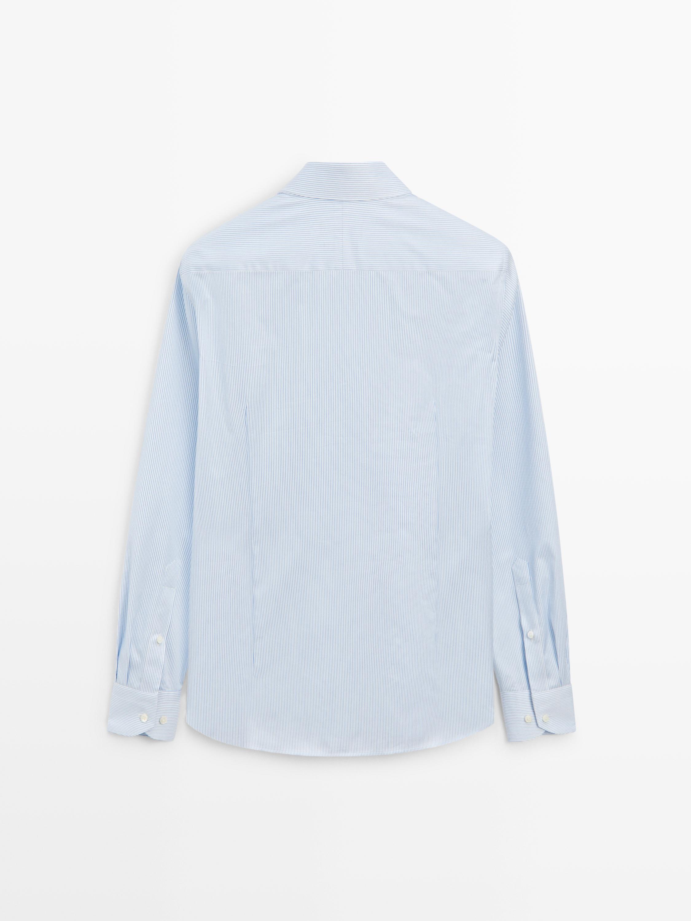 Slim fit striped 100% cotton shirt — SKY BLUE