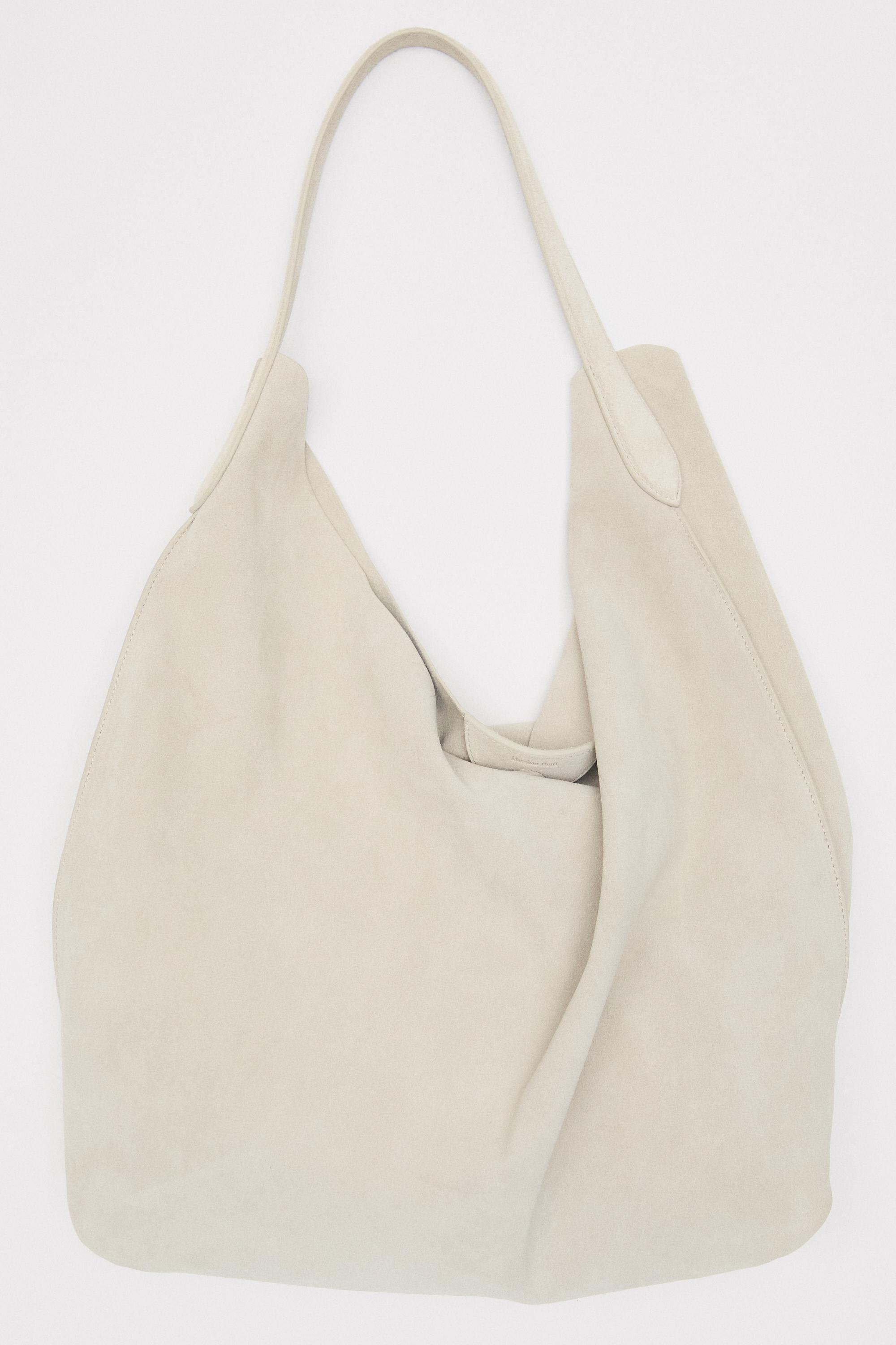 Maxi split suede leather shoulder bag — Ecru
