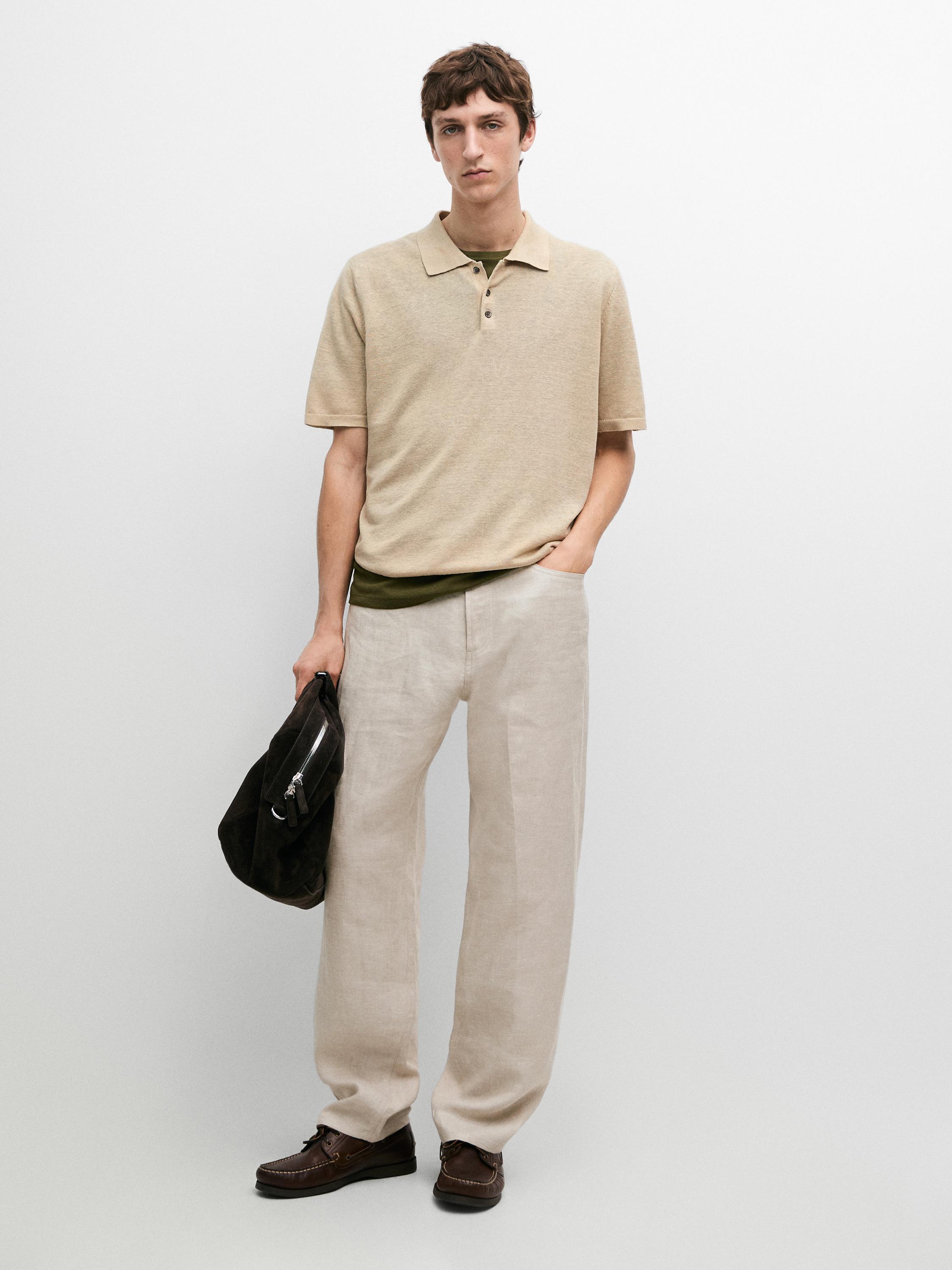 Linen knit polo sweater — Beige