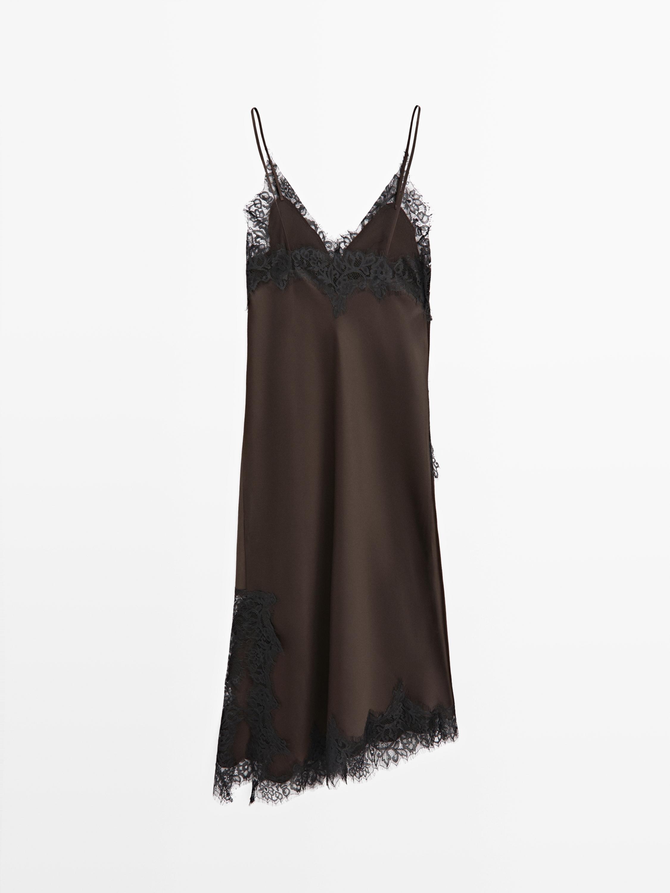 Camisole dress with lace detail — Chocolate