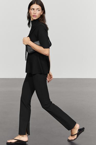 Peplum detail knit top — BLACK 5