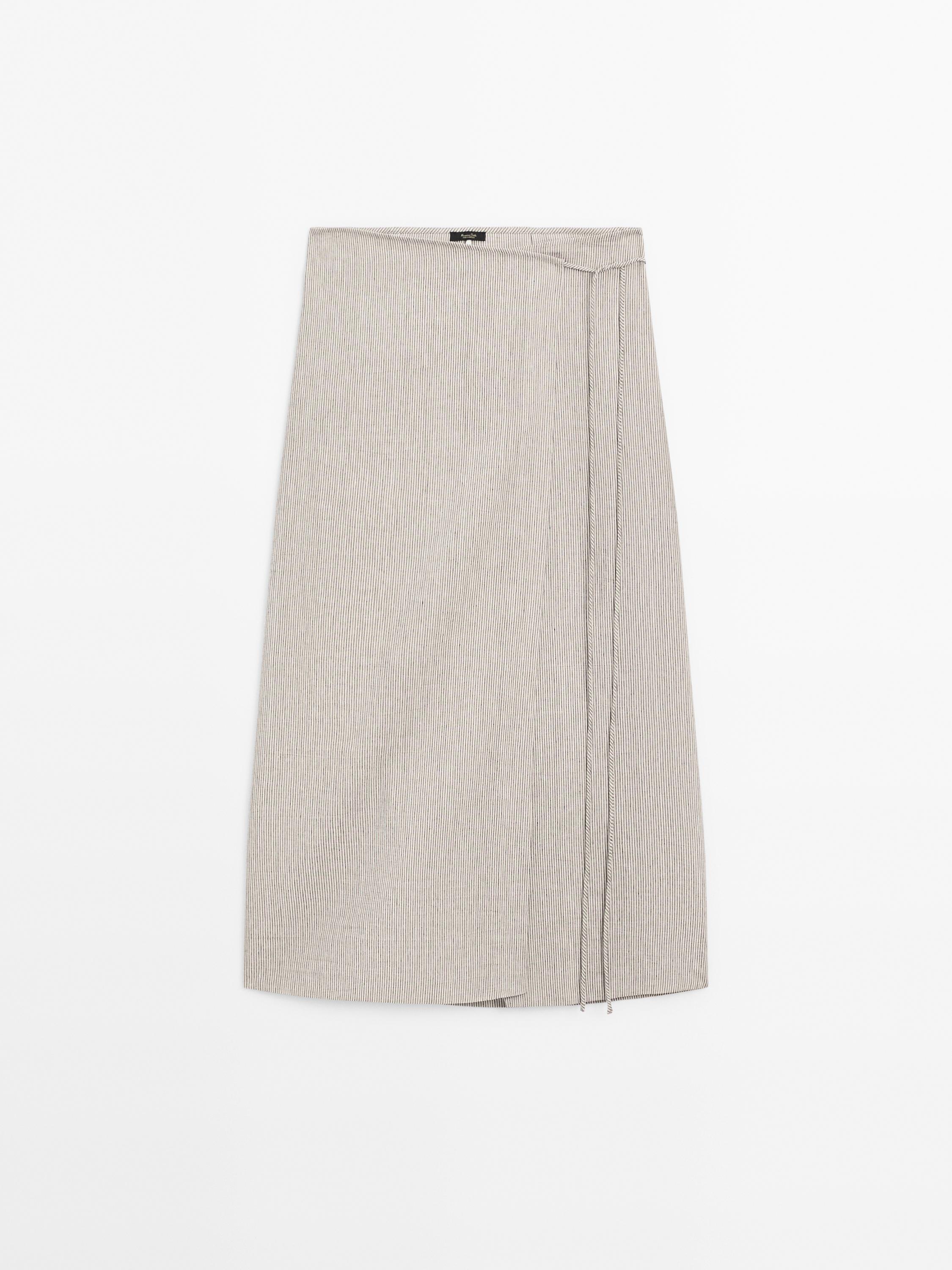 Striped linen blend pareo skirt