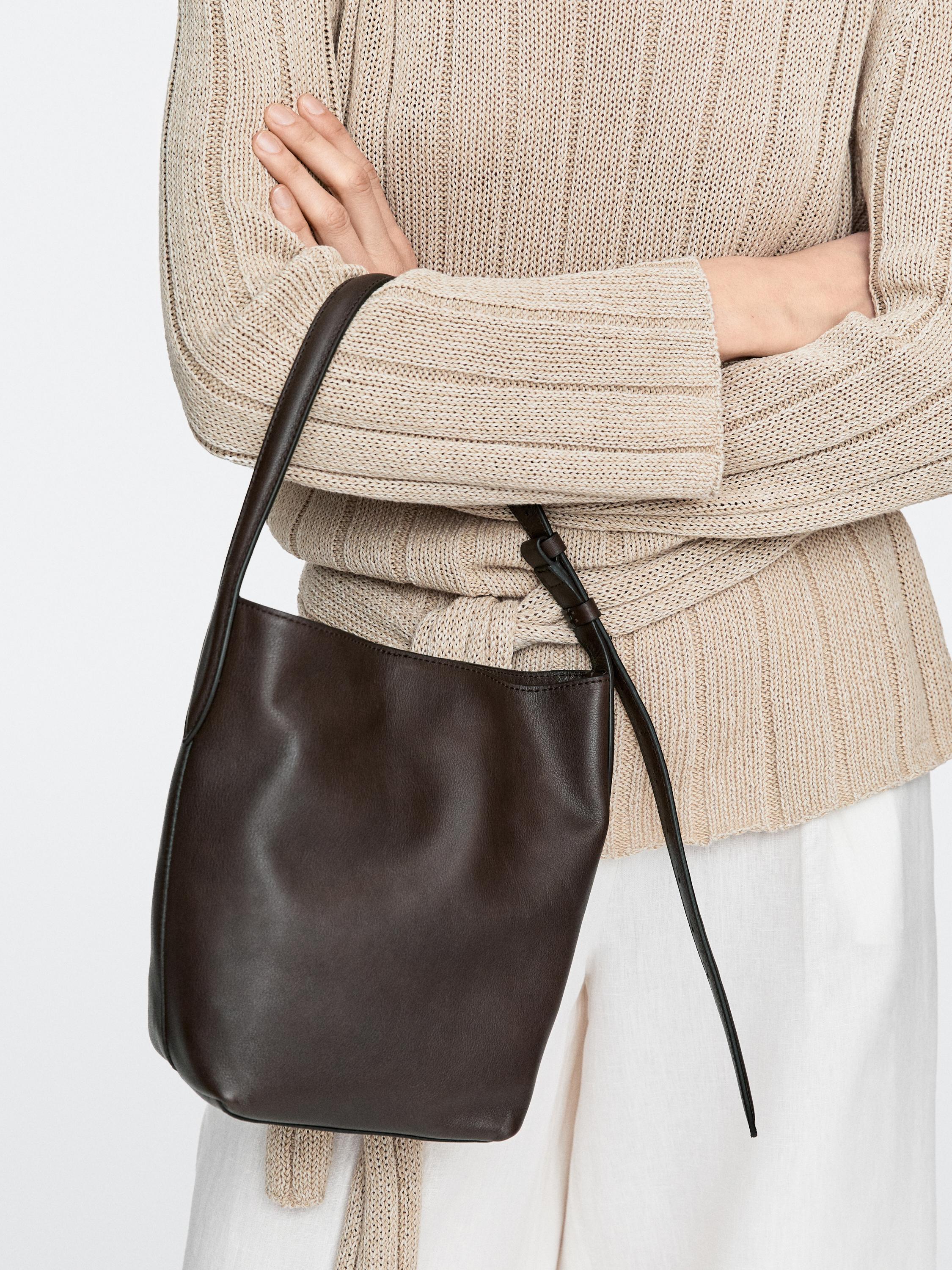 Nappa leather mini bucket bag — BROWN