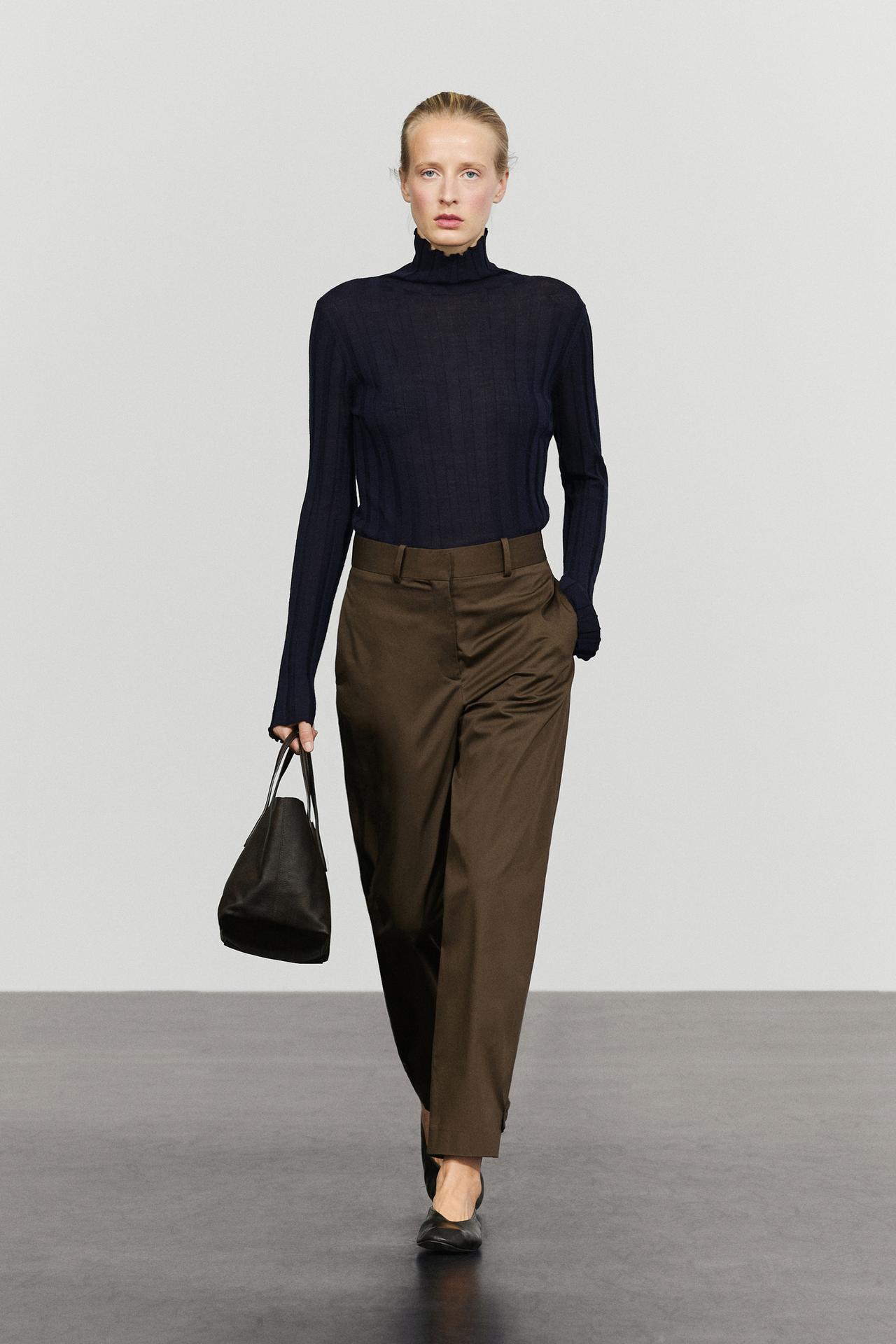 Pants with button-tab hem detail — MOLE BROWN
