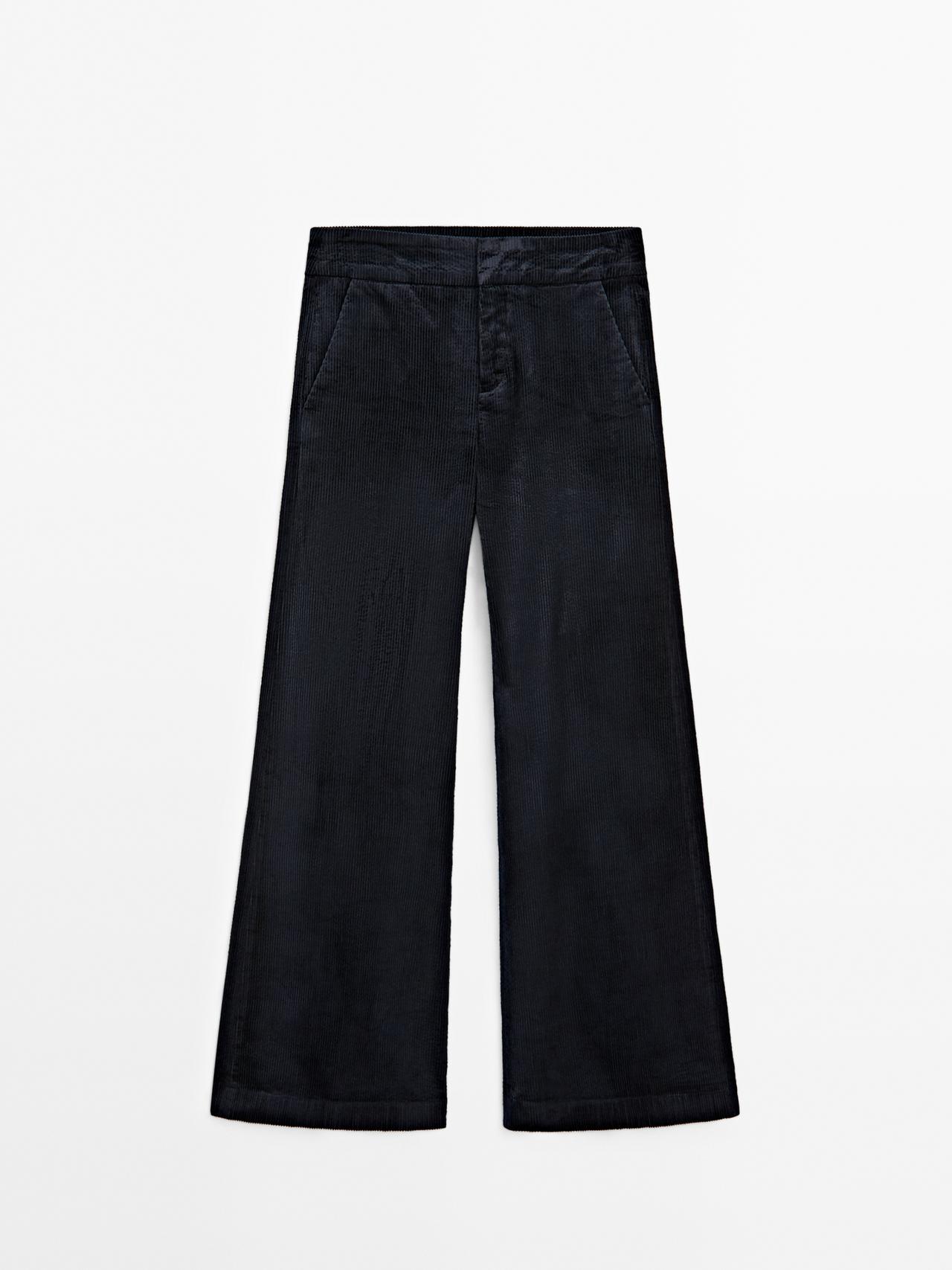 Massimo Dutti - Dame - Mid Waist Viddebukser I Jernbanefløjl - Mørkeblå - 36