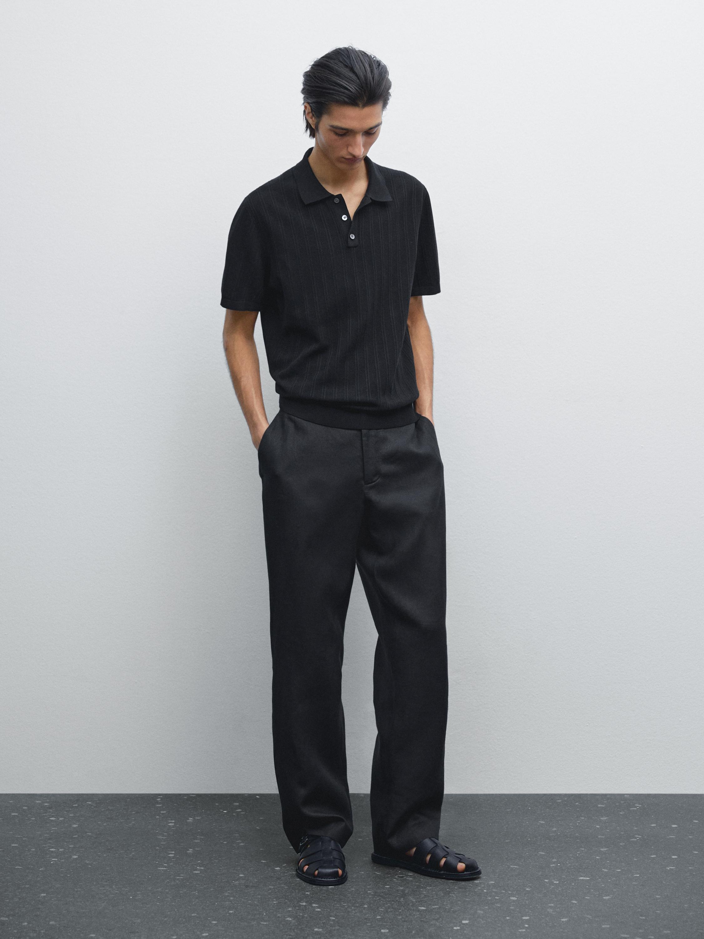 Textured cotton knit polo shirt