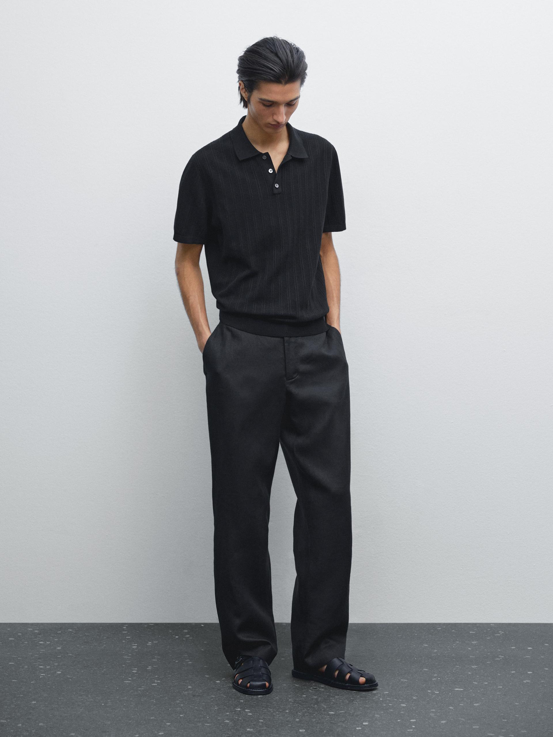 Polo De Malha Com Estrutura 100% Algodão - Preto - S - Massimo Dutti - Homem