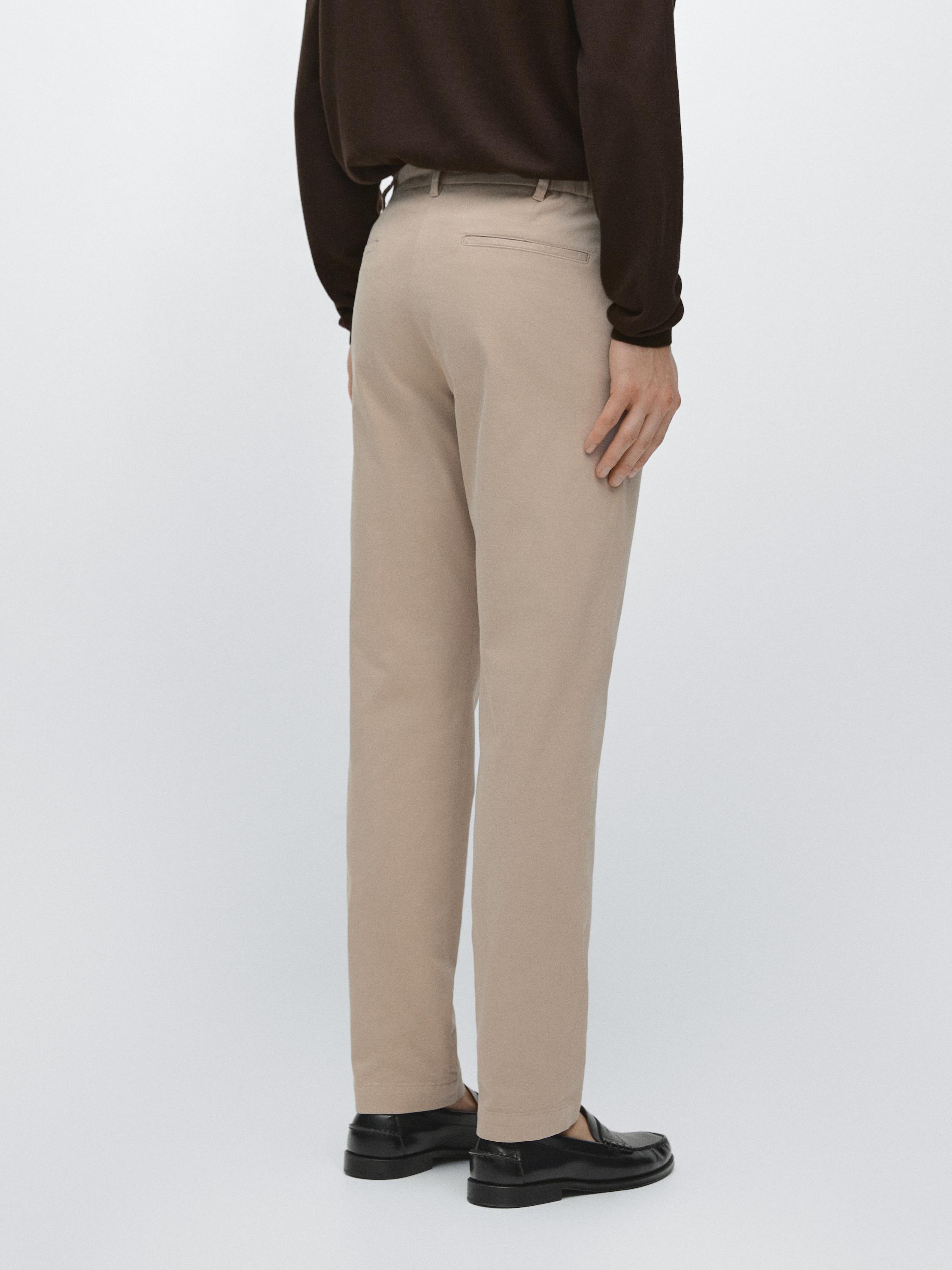 Cotton blend slim fit trousers — BEIGE