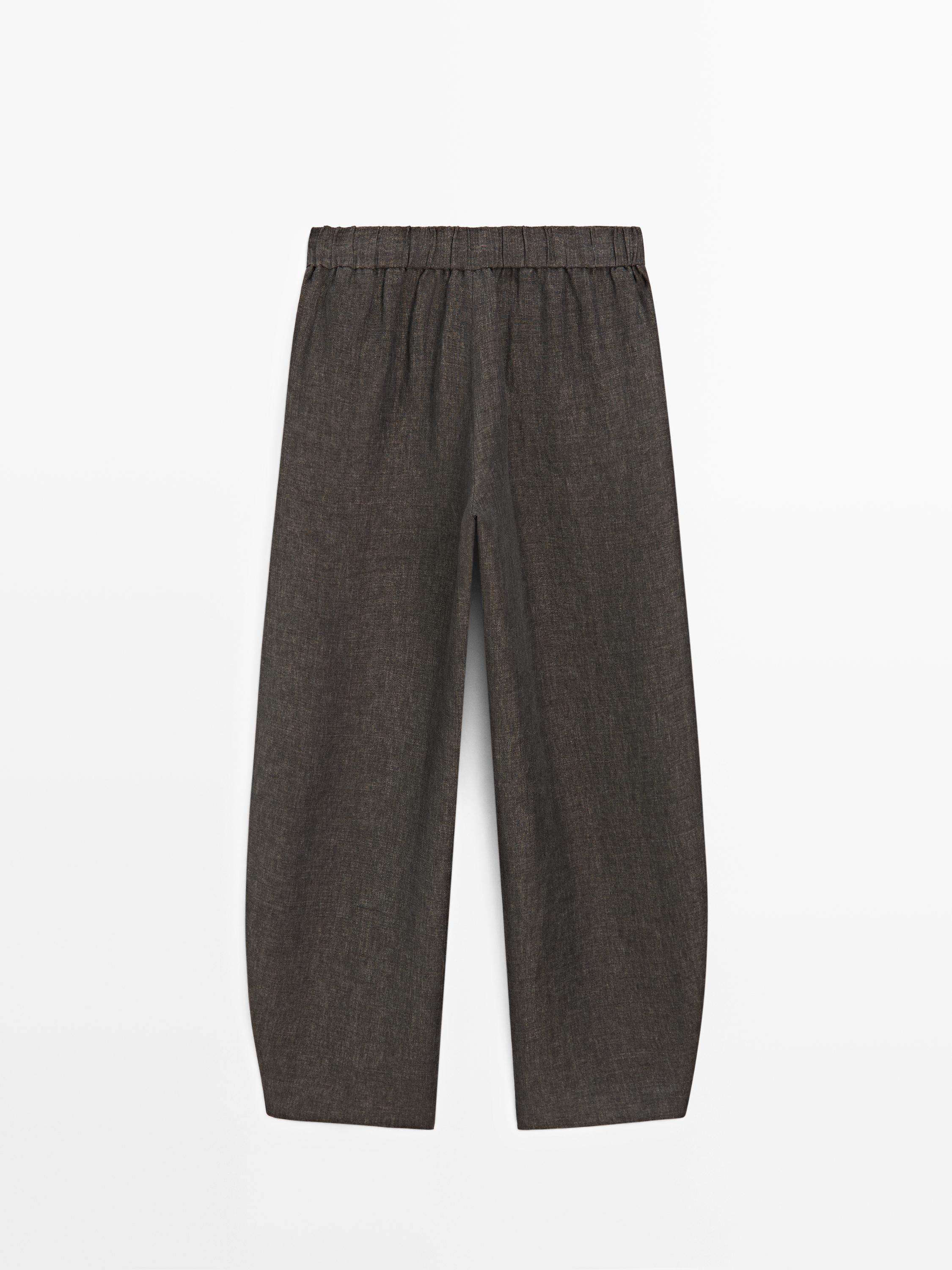Linen barrel fit trousers — Chocolate