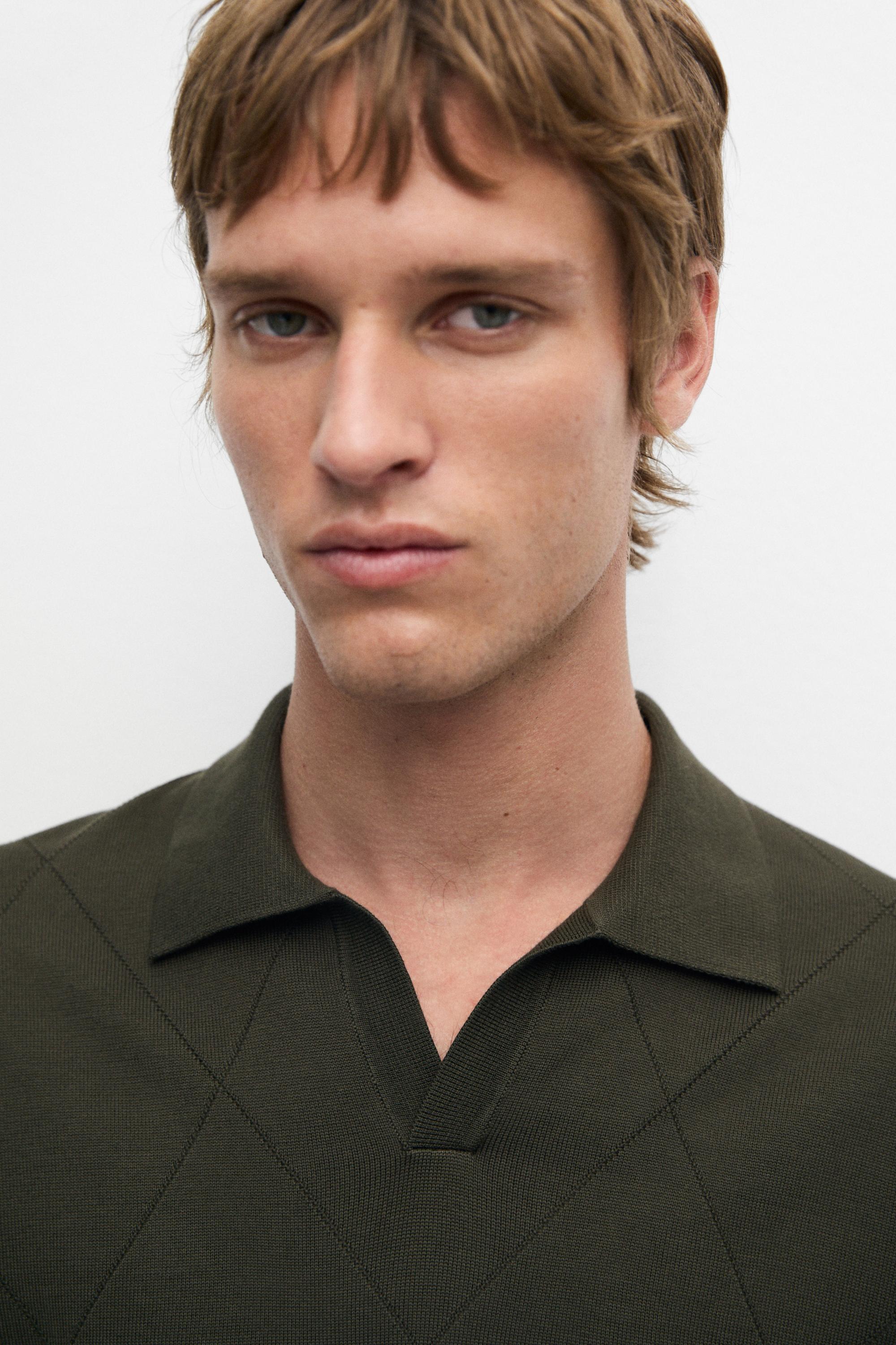 100% cotton intarsia knit polo shirt — GREEN