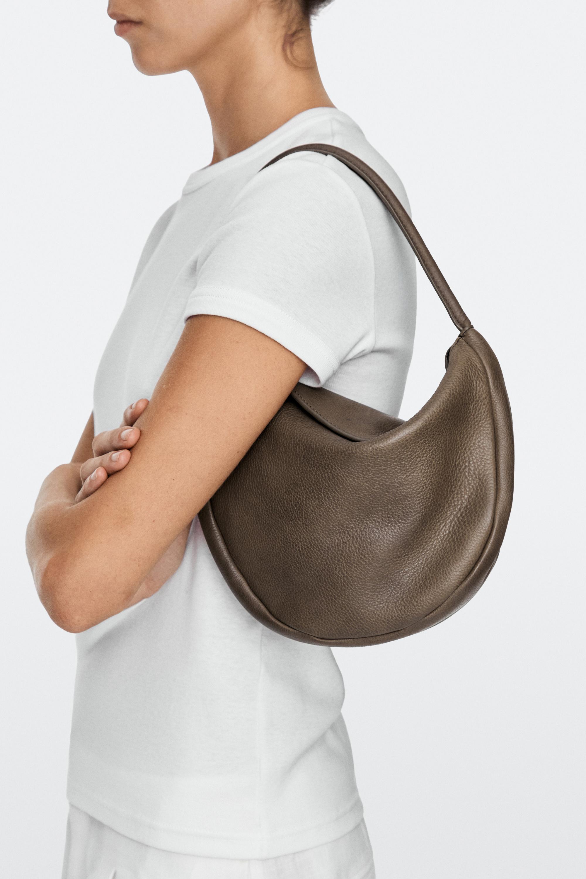 Nappa leather mini slouch bag — KHAKI