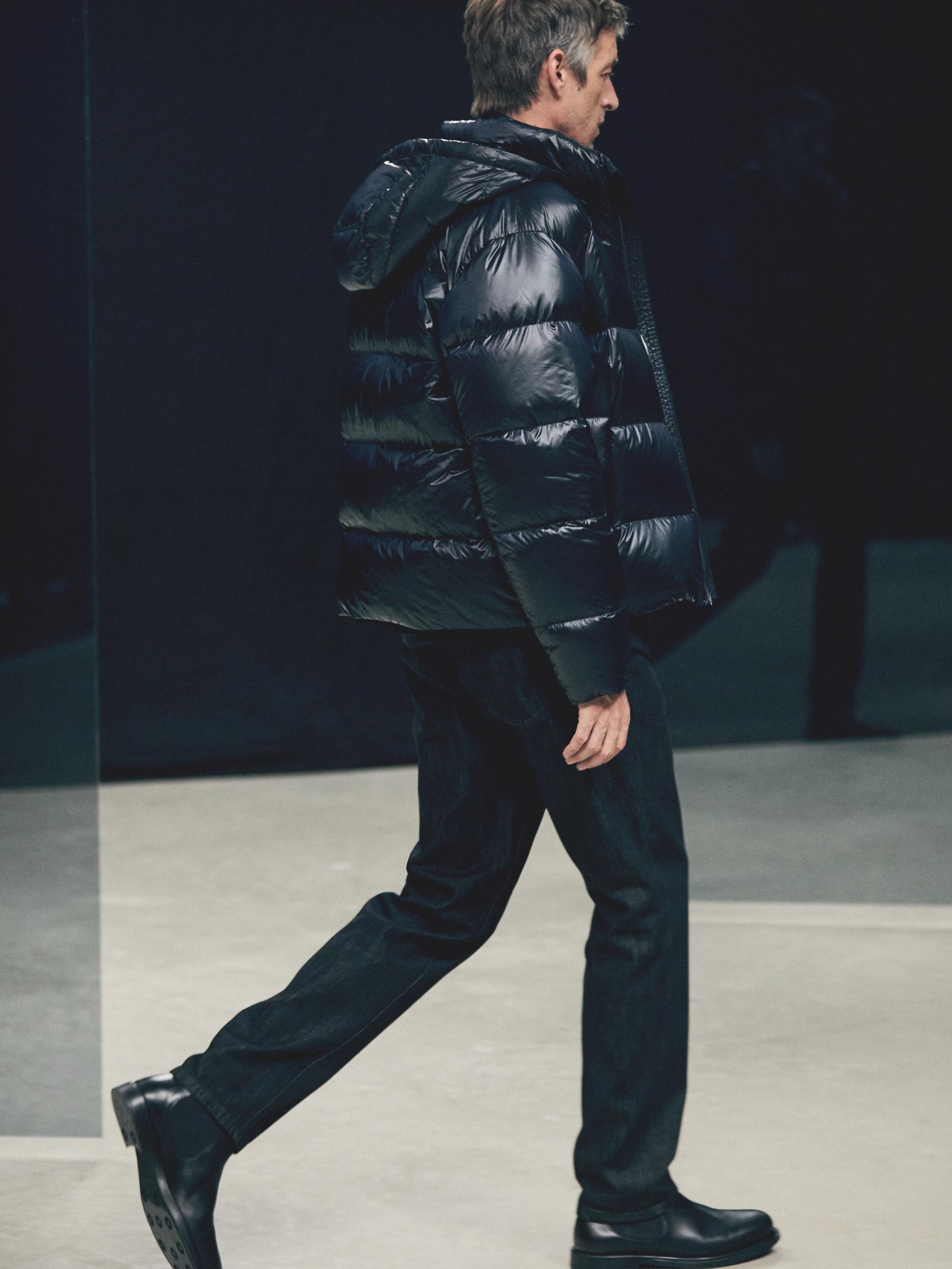 Water-repellent satin puffer jacket