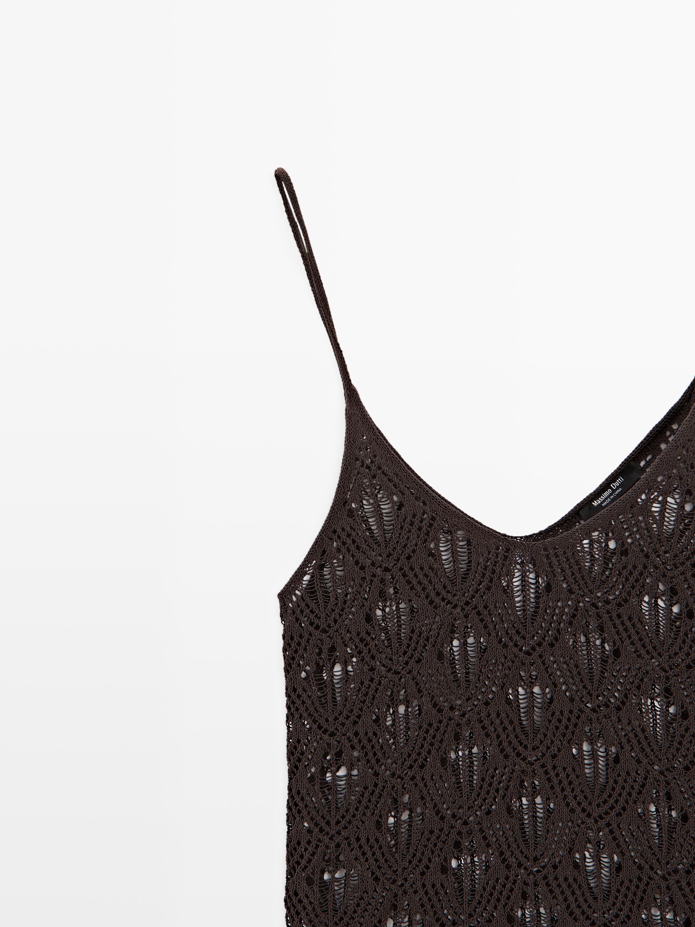 Strappy top with openwork detail — BROWN