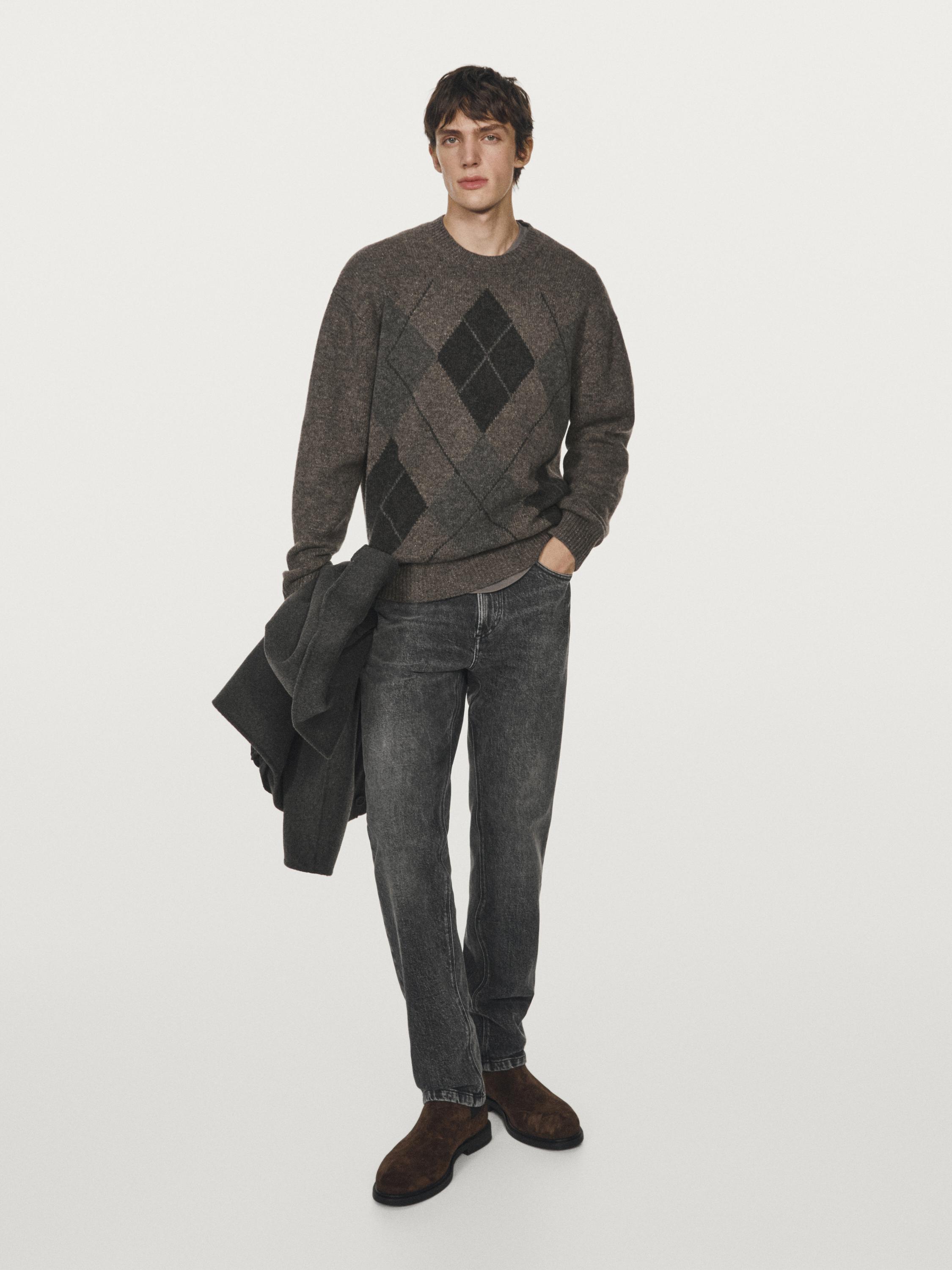 100% wool Argyle knit sweater