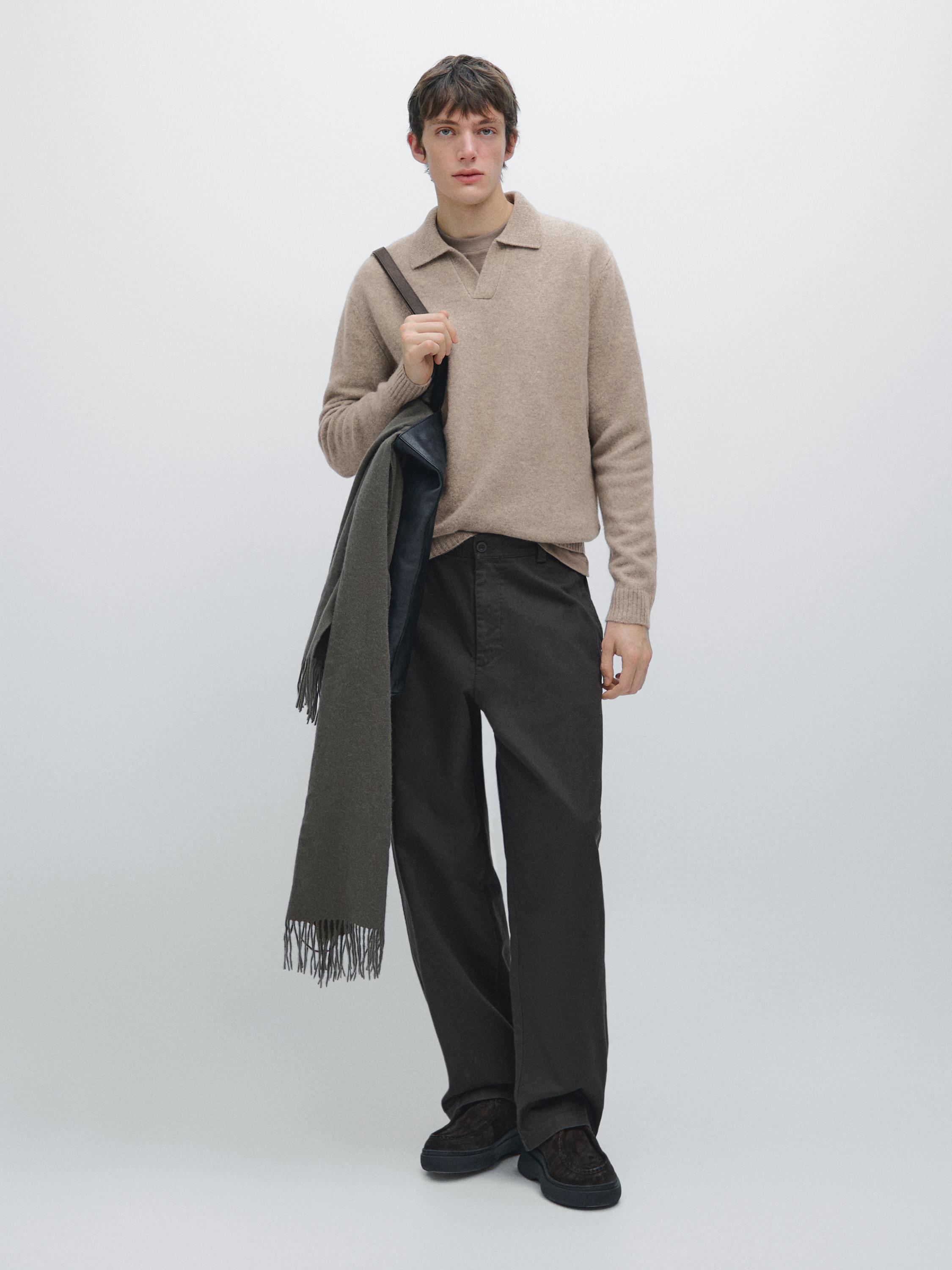 Maglia a polo con scollo a v in misto lana