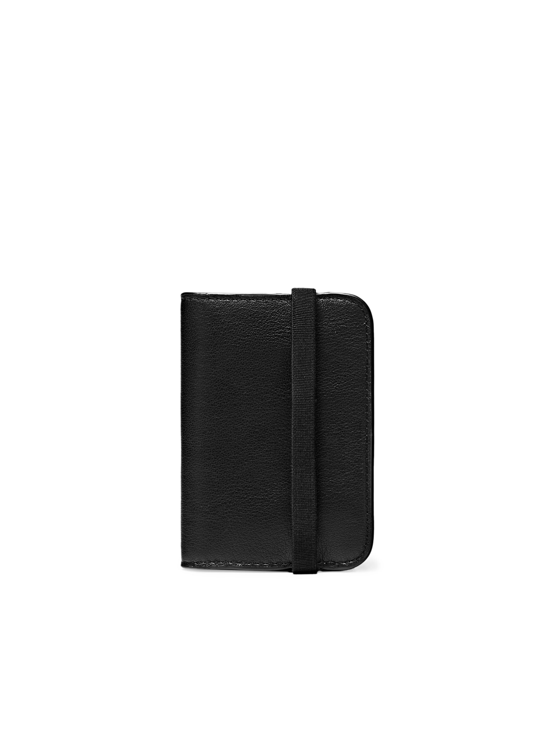 Nappa leather card holder with flap — BLACK