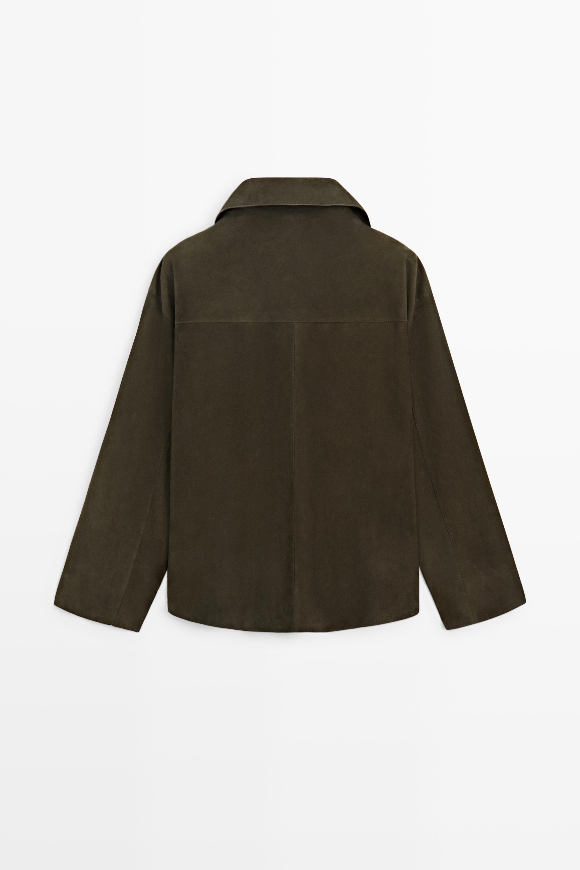 High-neck faux suede jacket — KHAKI