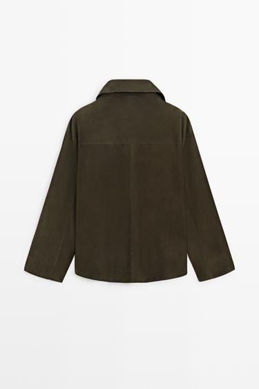 Suede high neck jacket — KHAKI 6