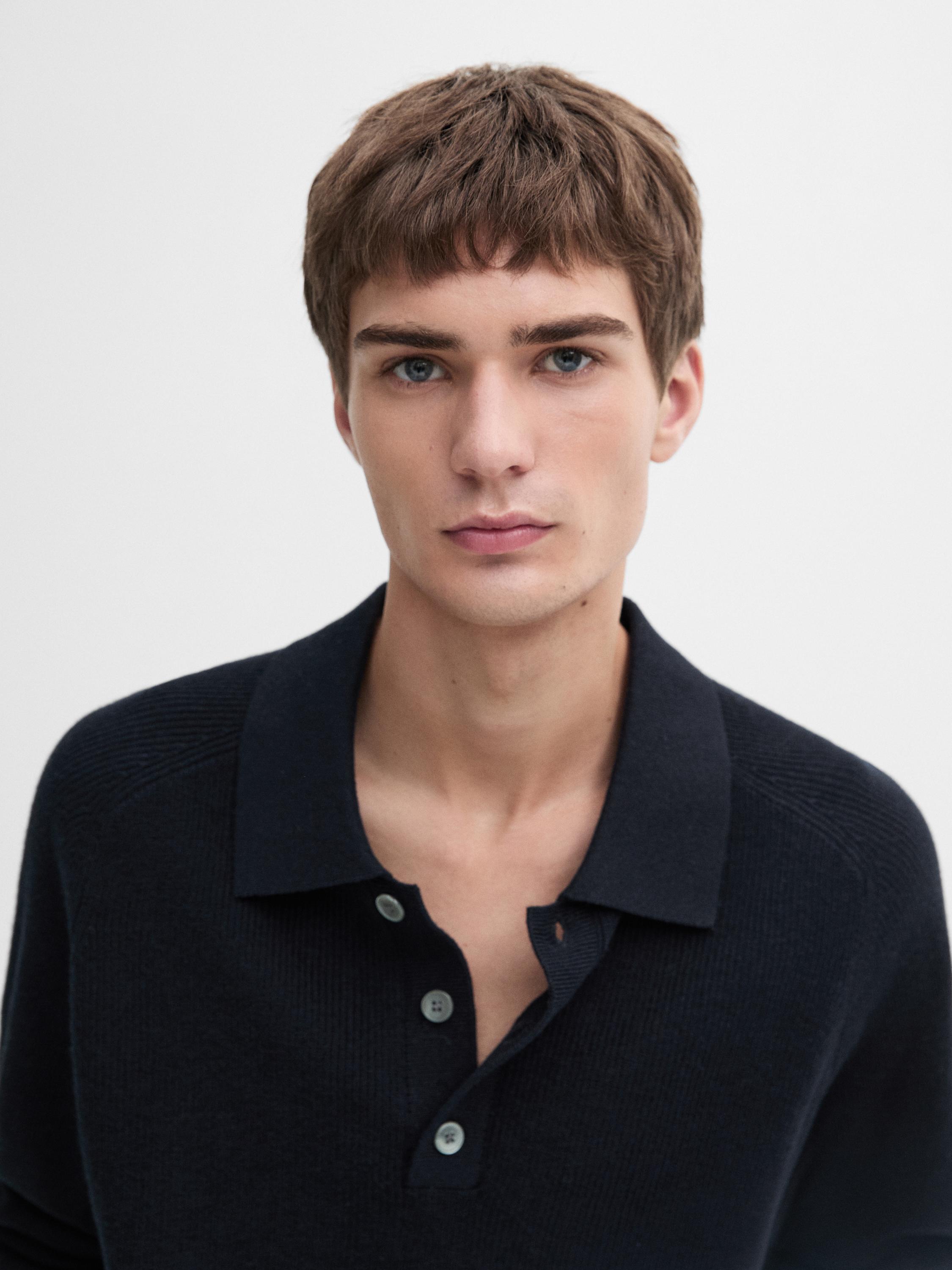 Ribbed knit polo collar sweater