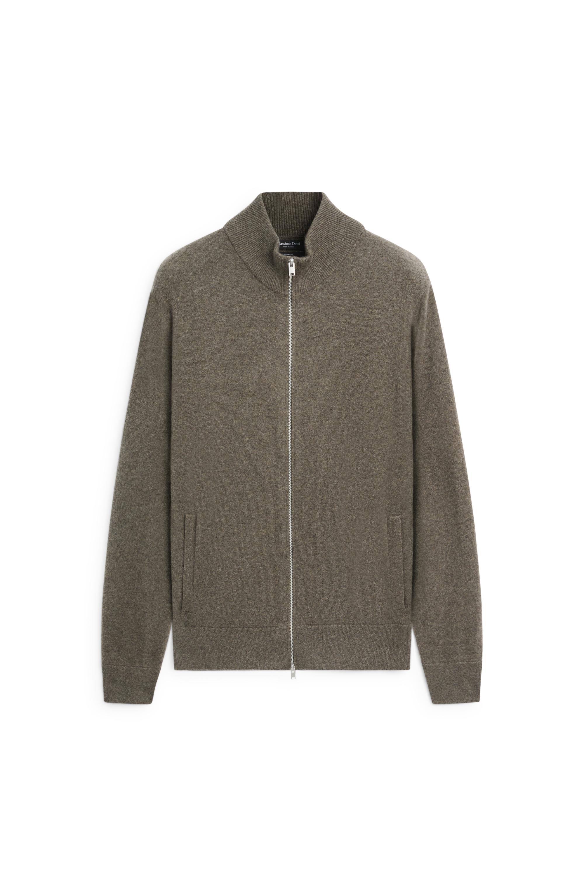 100% cashmere zip-up knit cardigan — GREENISH