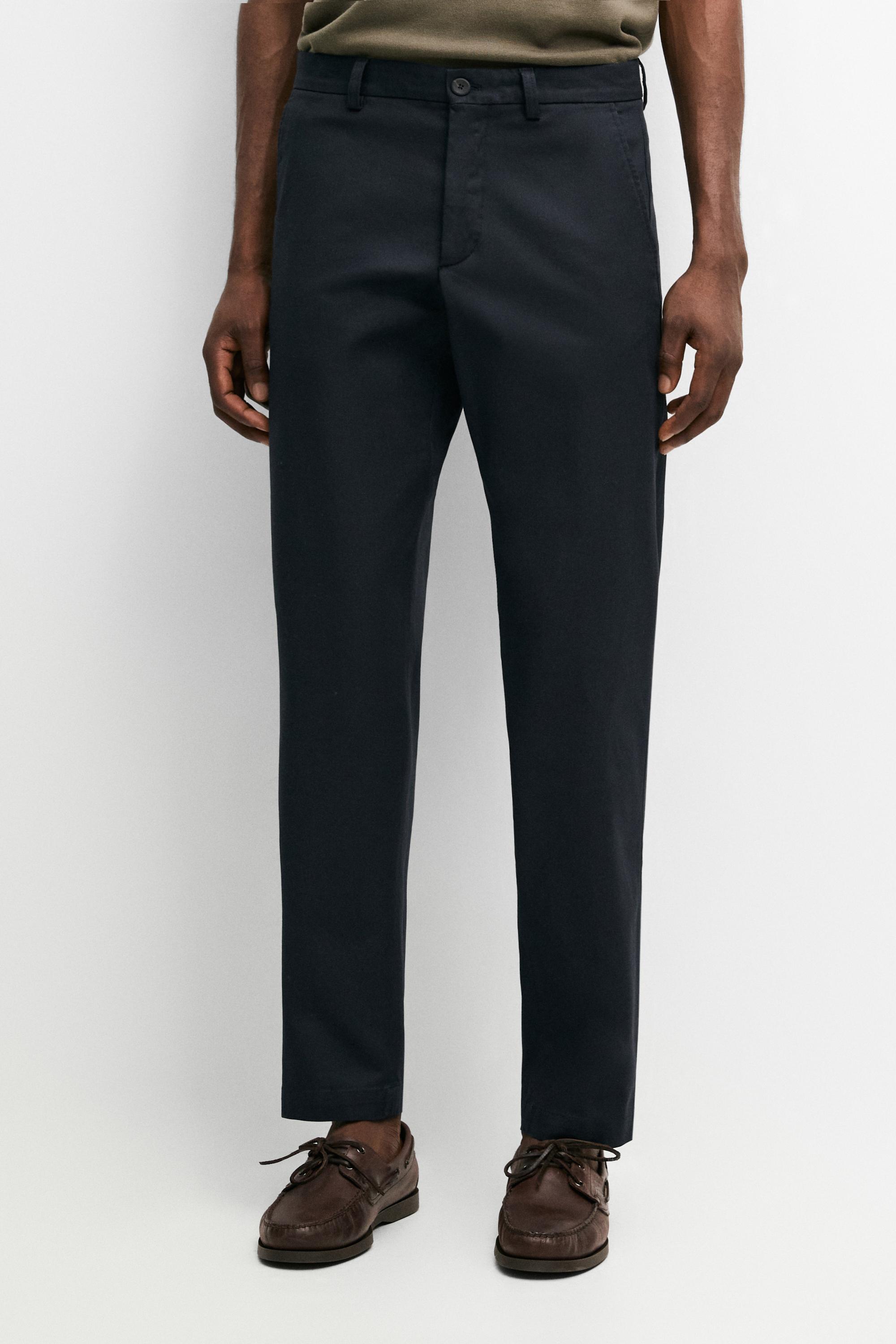 Cotton blend slim fit pants — NAVY BLUE