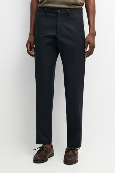Cotton blend slim fit pants — NAVY BLUE 3