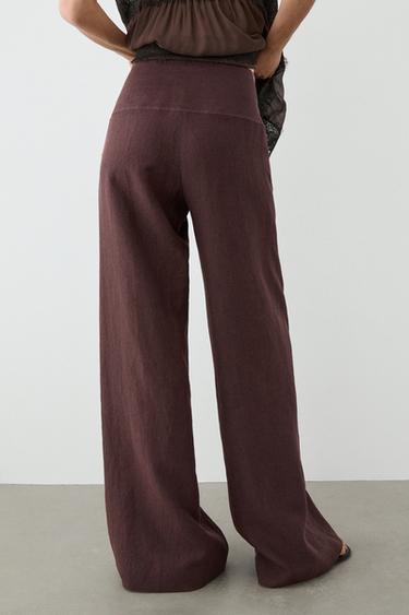 100% linen mid-waist flare pants — MAROON 8