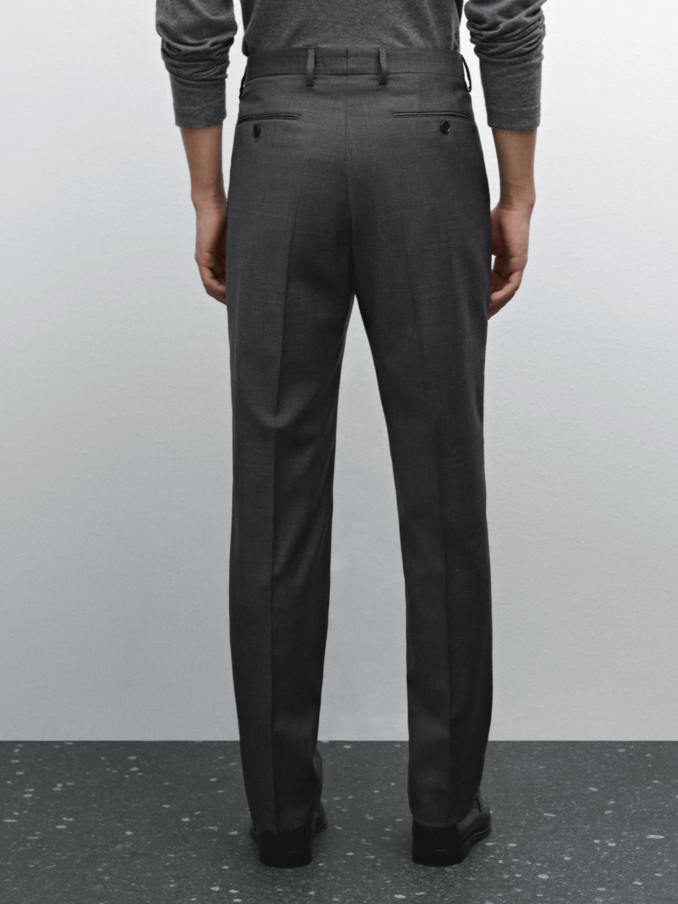 100% wool check suit trousers