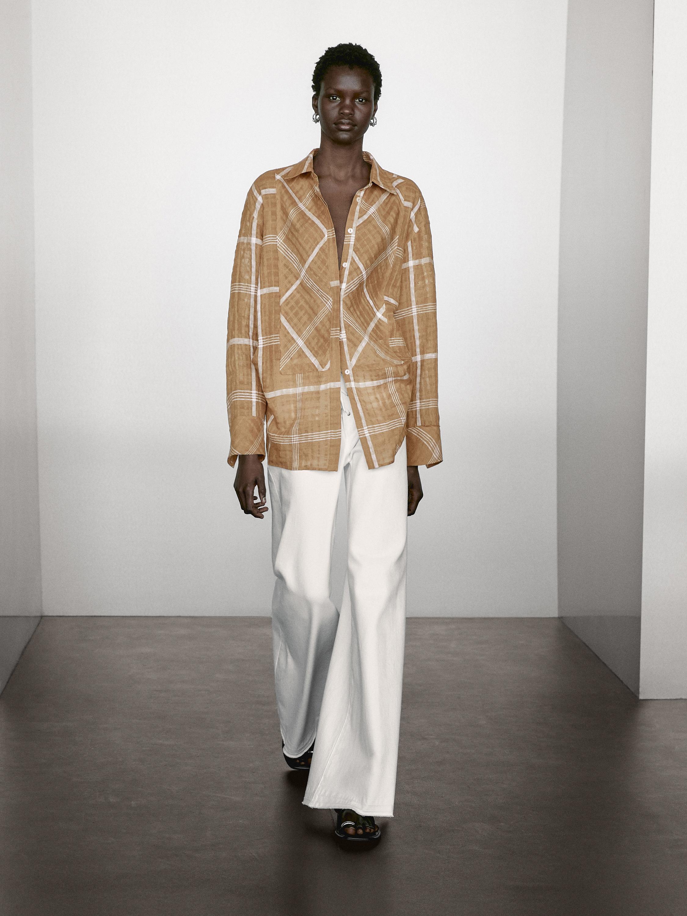 Soepelvallend geruit overhemd van linnenmix