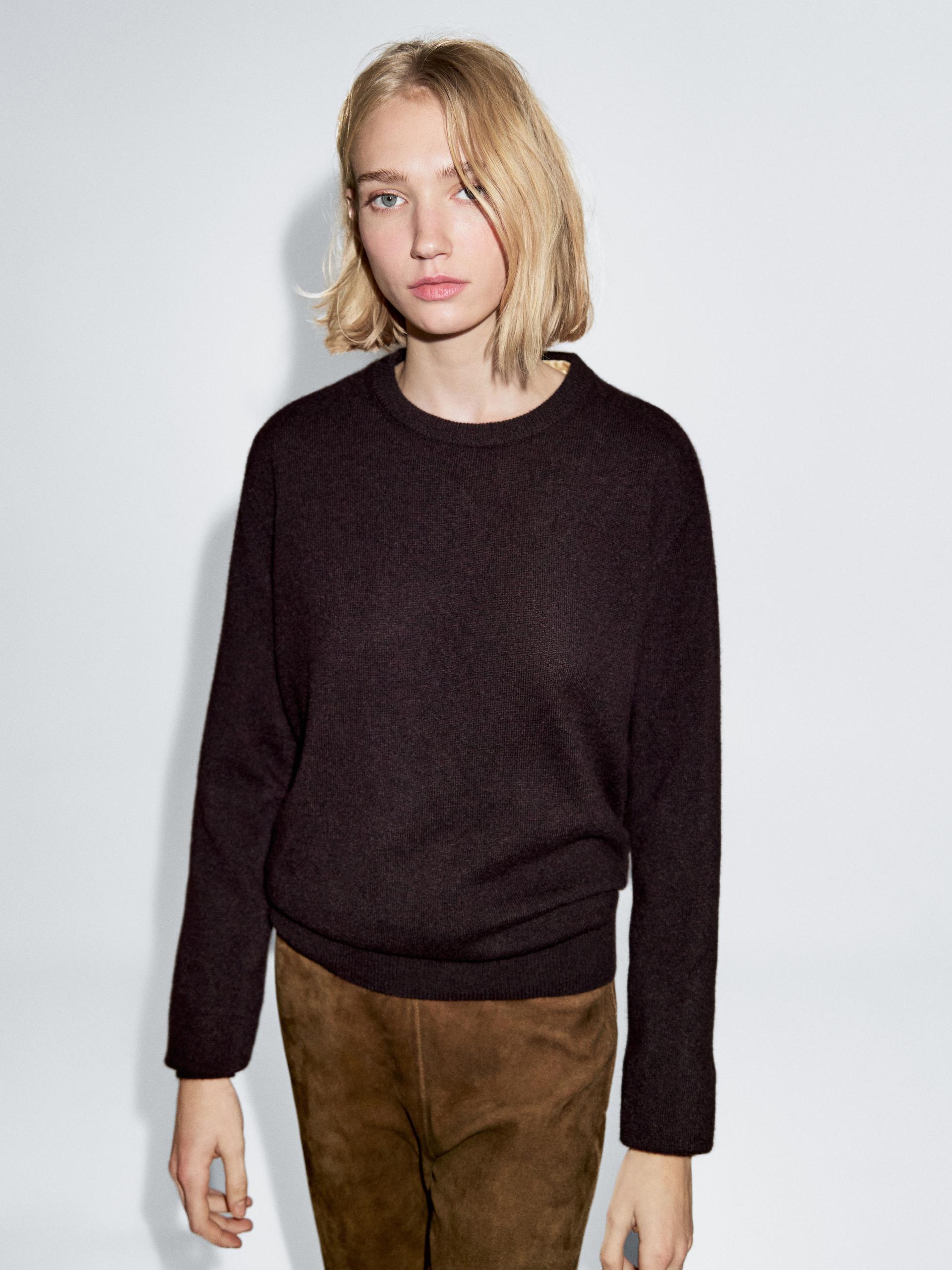 Maglia Con Collo Rotondo 100% Cashmere - Granata - L - Massimo Dutti - Femminile