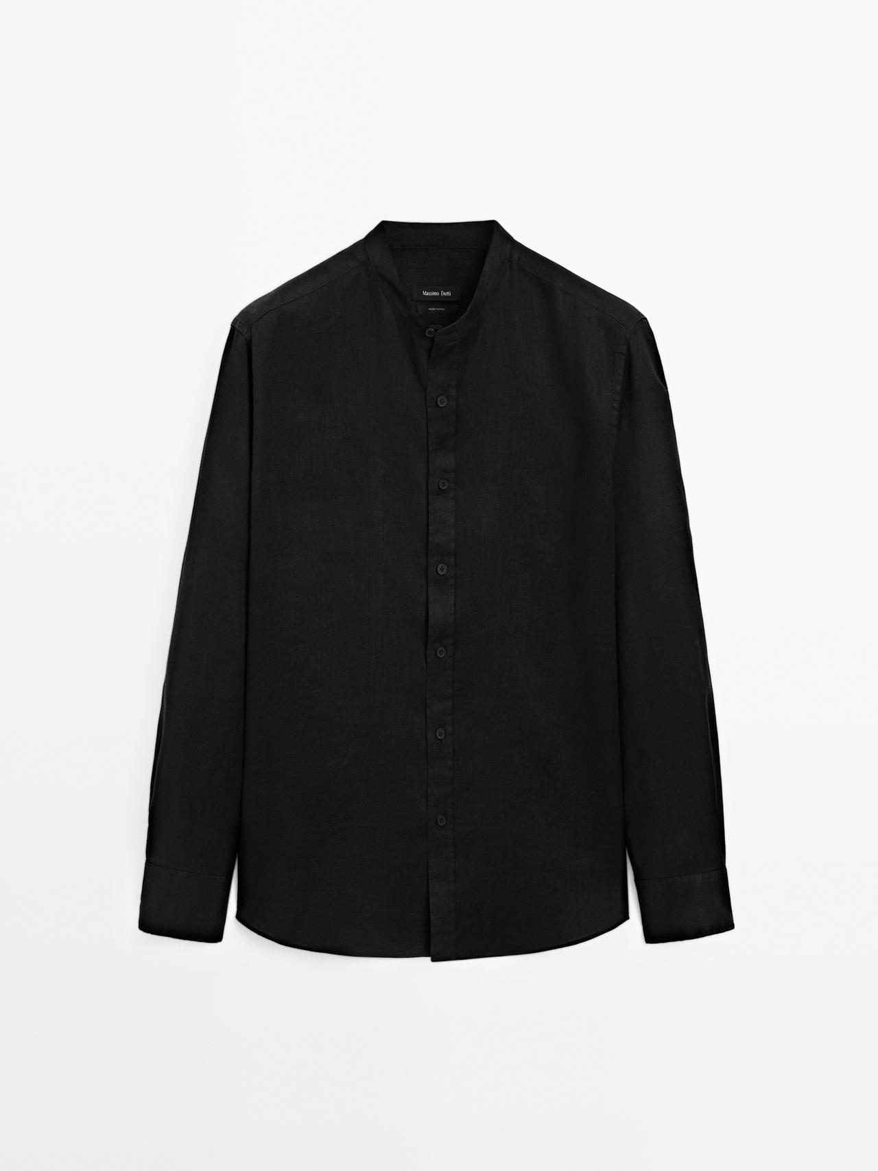 Massimo Dutti - Herre - Regular Fit Skjorte I 100 % Hør Med Ståkrave - Sort - Xxl