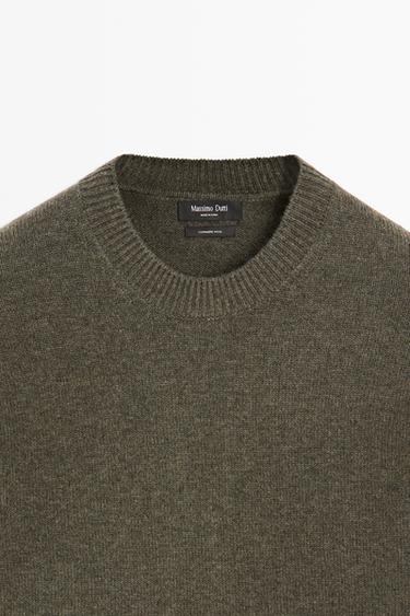 Cashmere round neck knit sweater — KHAKI 9