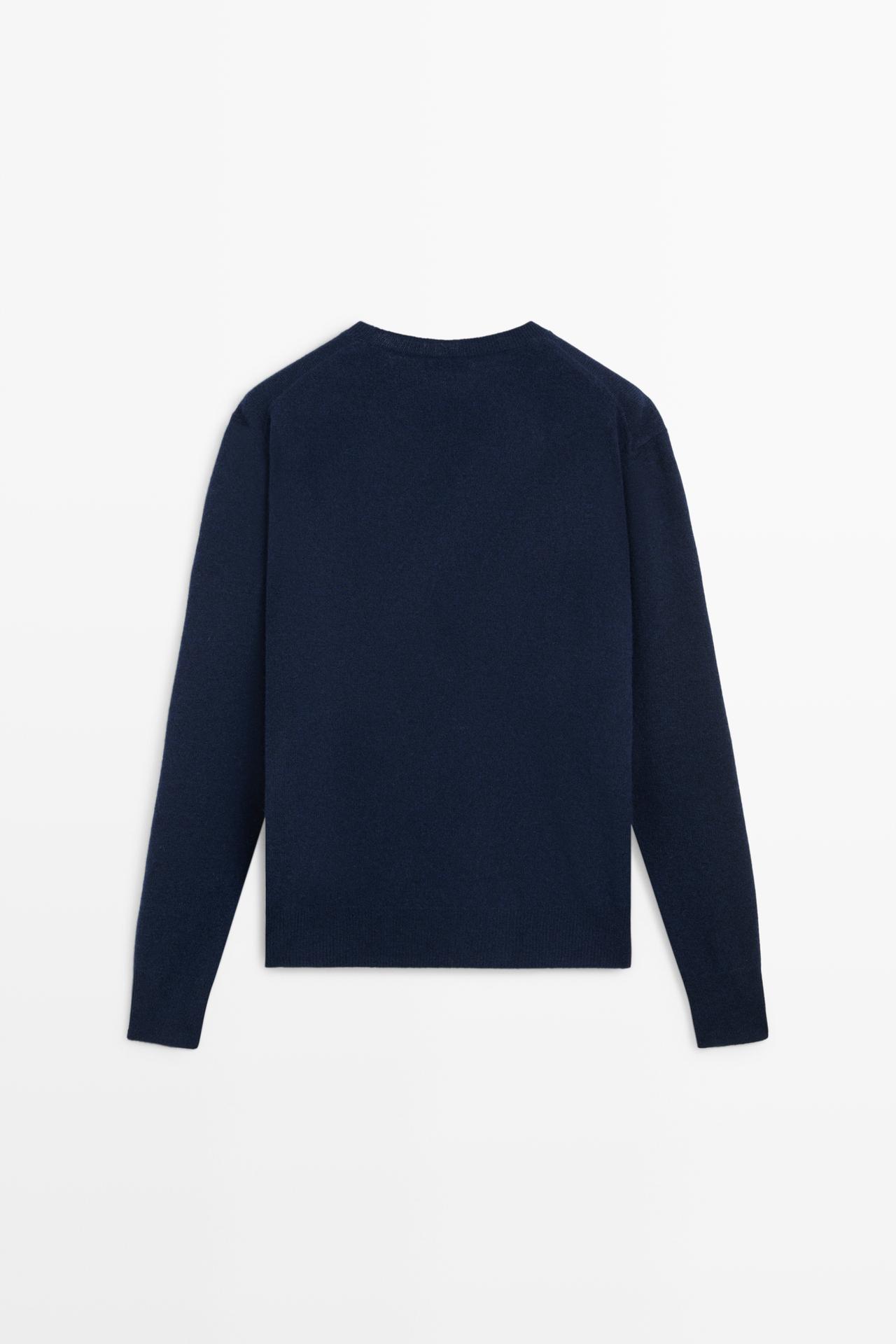 Wool blend crew neck knit sweater — NAVY BLUE