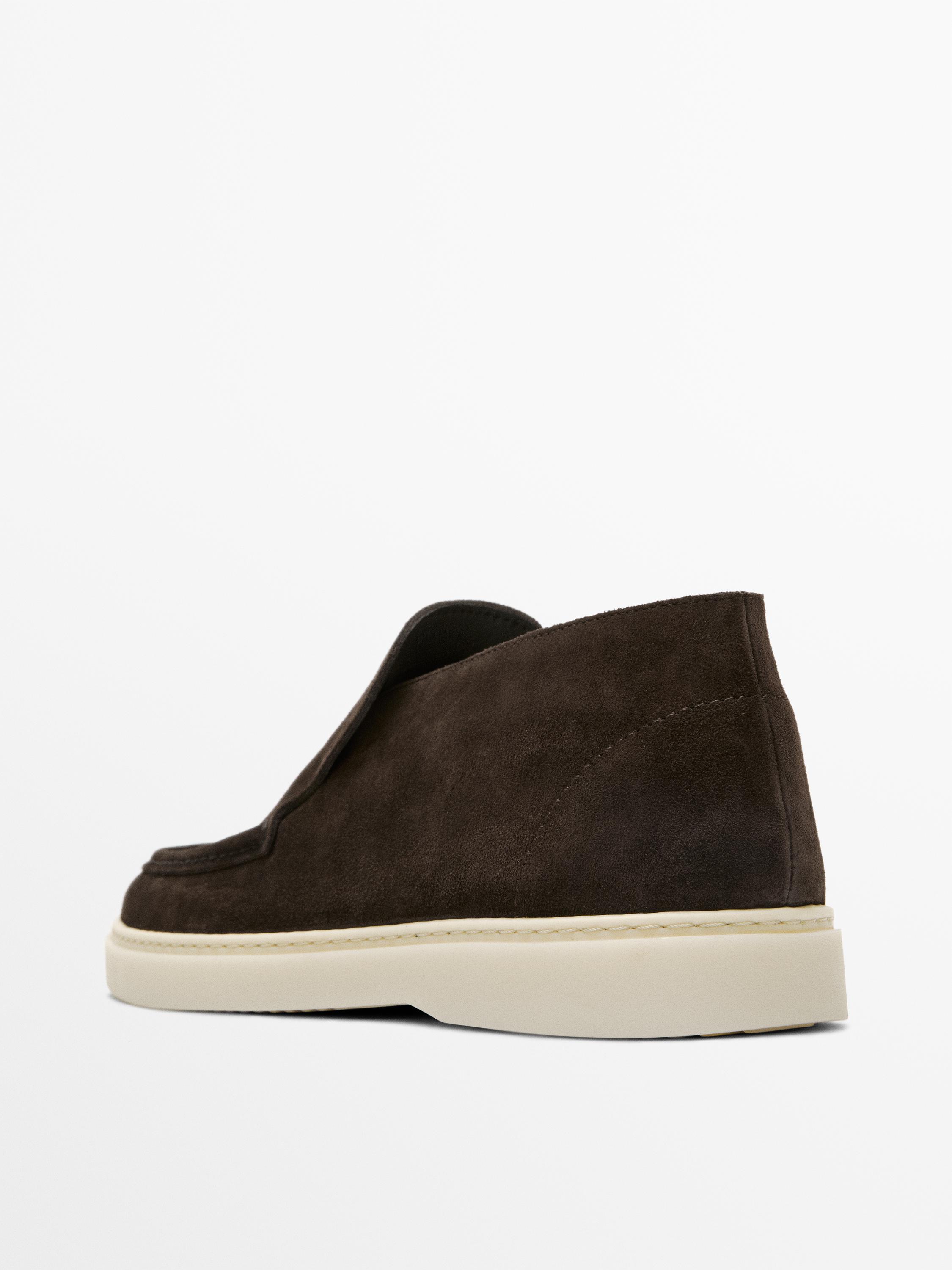 Split suede leather boot-style loafer — BROWN