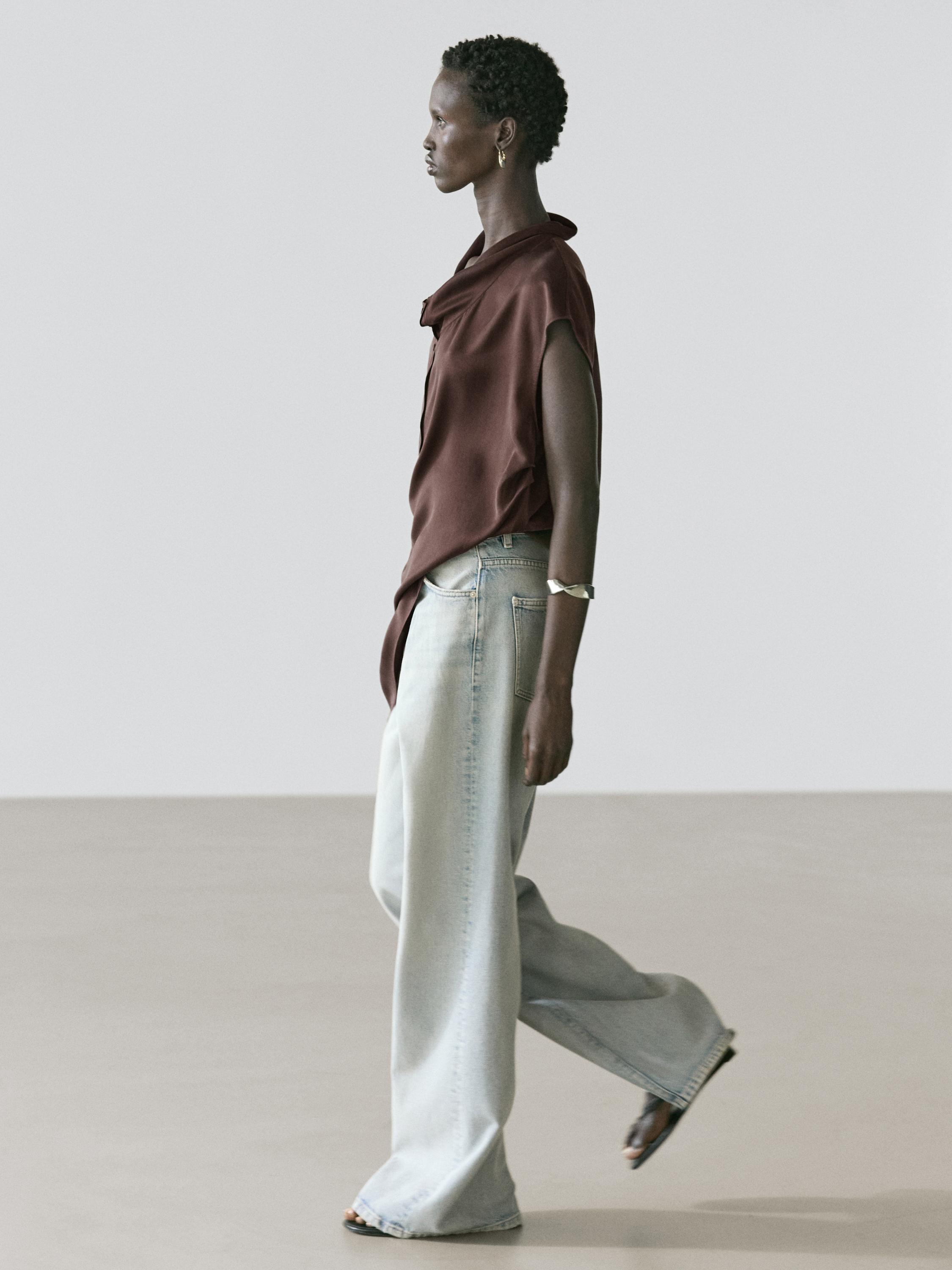 Asymmetric draped top — BROWN