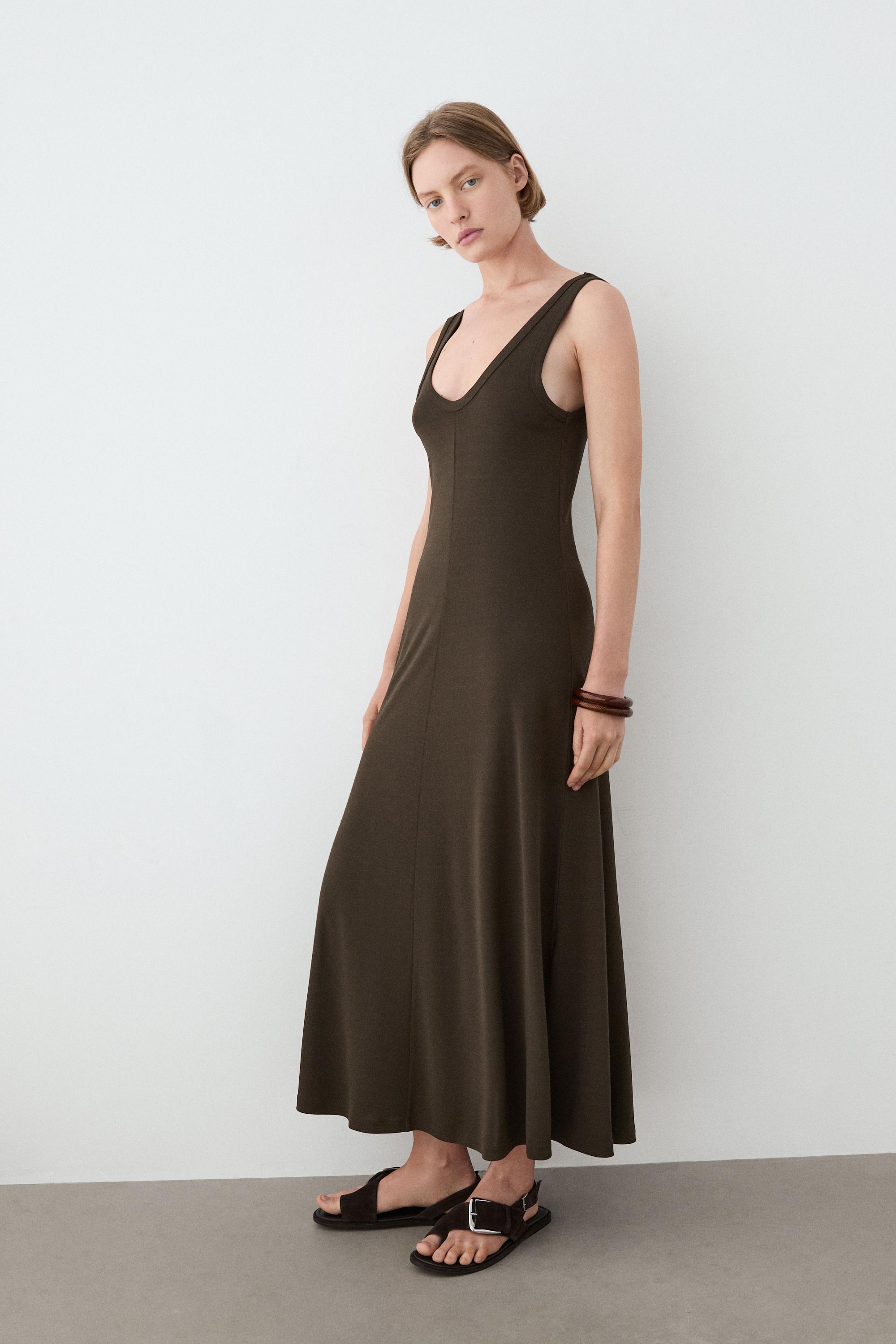 Midi dress with central seam detail — KHAKI