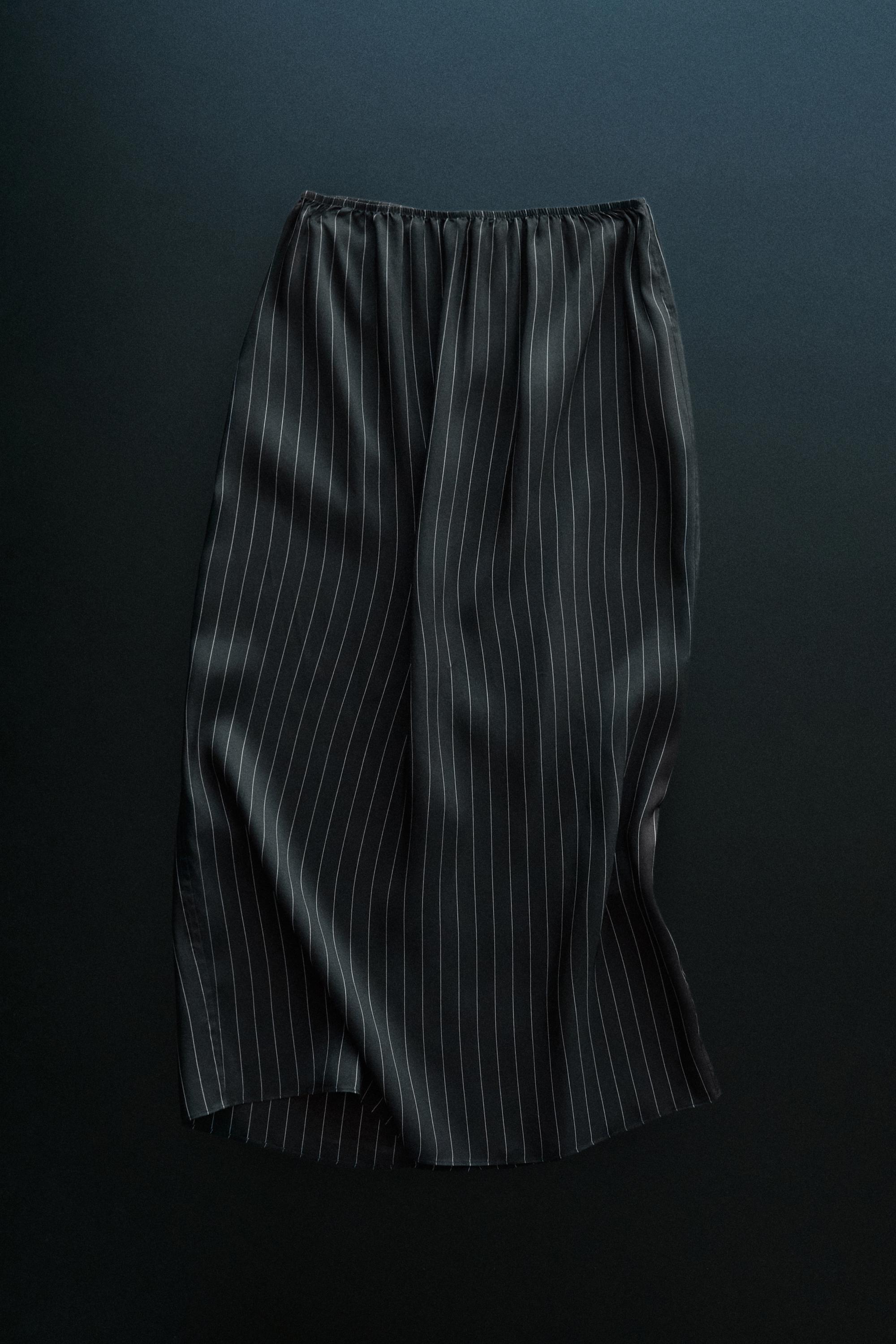 Striped midi skirt with gathered detail - STUDIO — BLACK