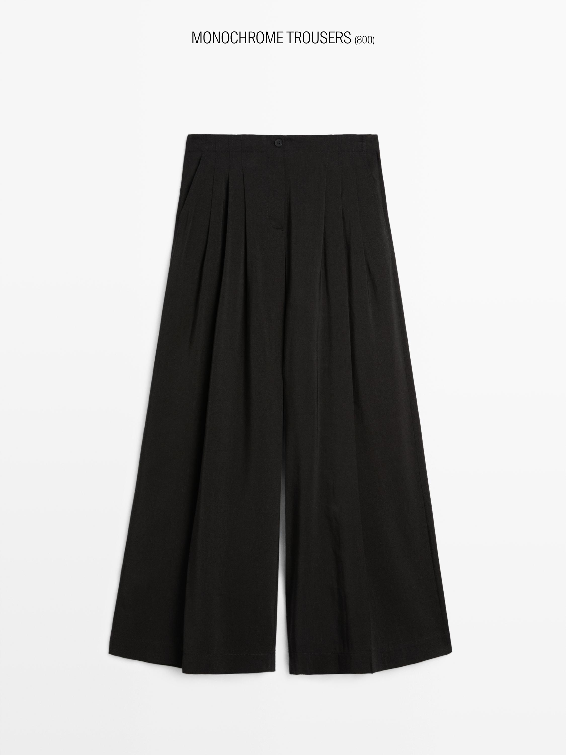 Flowing linen blend trousers — BLACK