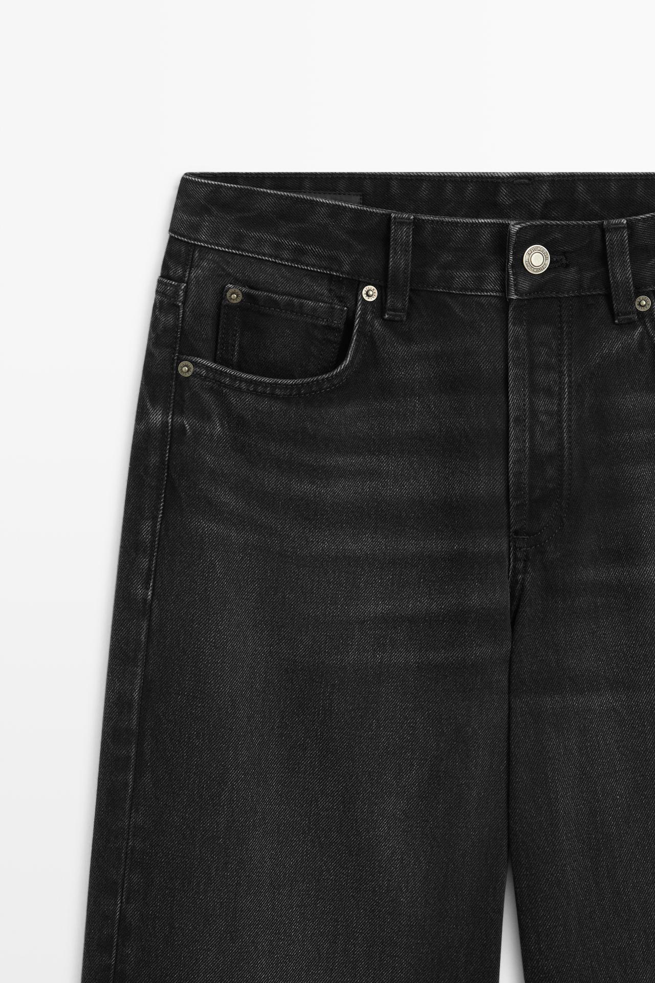 Wide-leg mid-waist jeans — BLACK