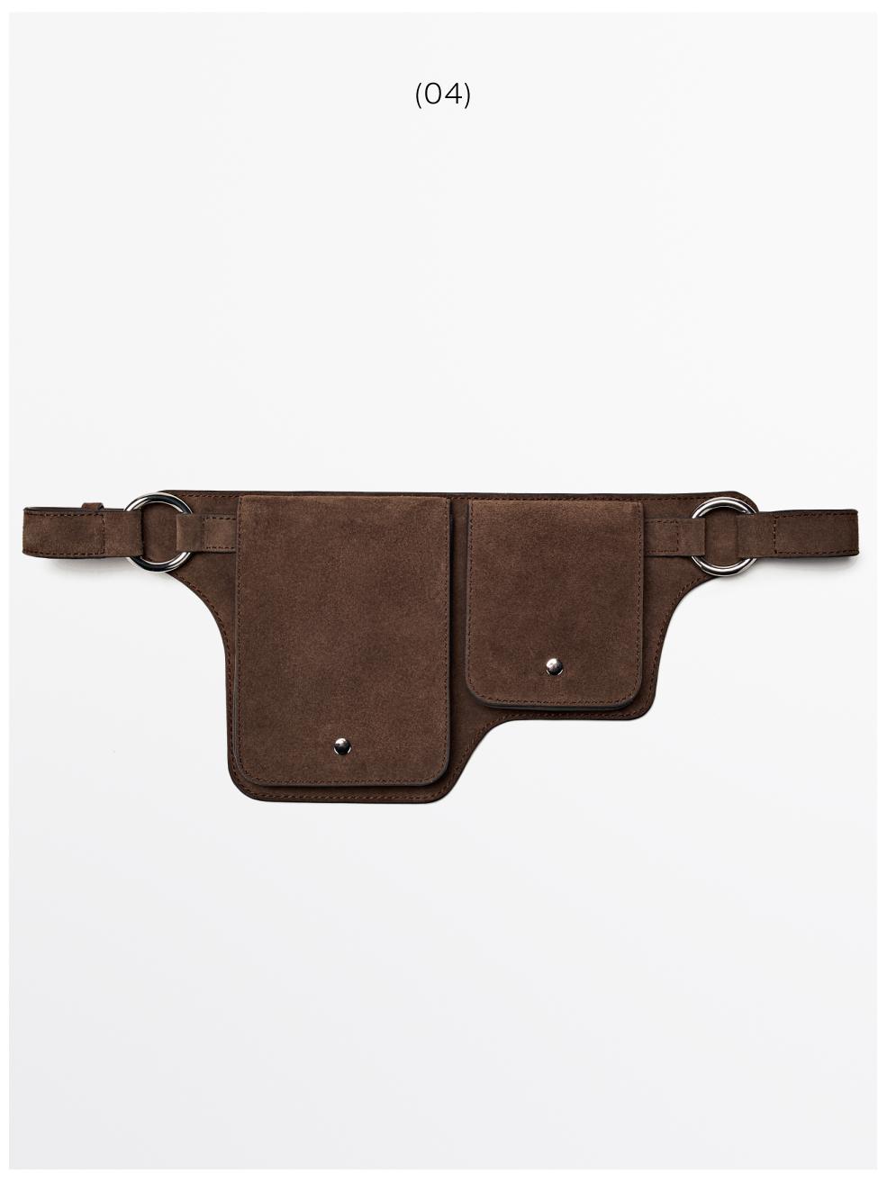 Split leather double compartment belt bag — MINK
