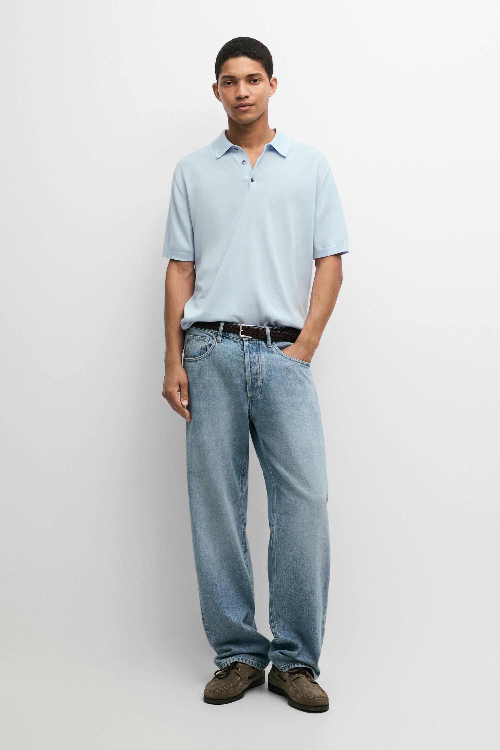 100% Cotton Knit Polo Shirt — Light Blue