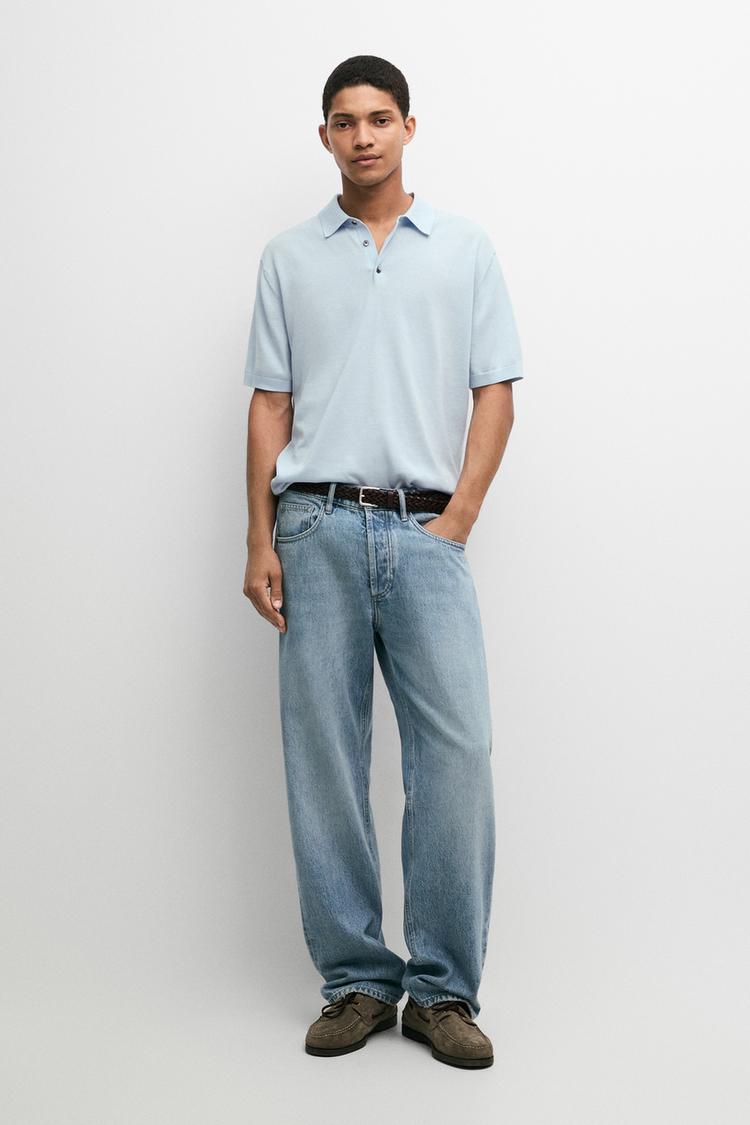 100% Cotton Knit Polo Shirt — Light Blue