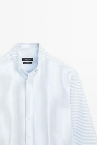 Striped regular fit Oxford shirt — Sky blue 4