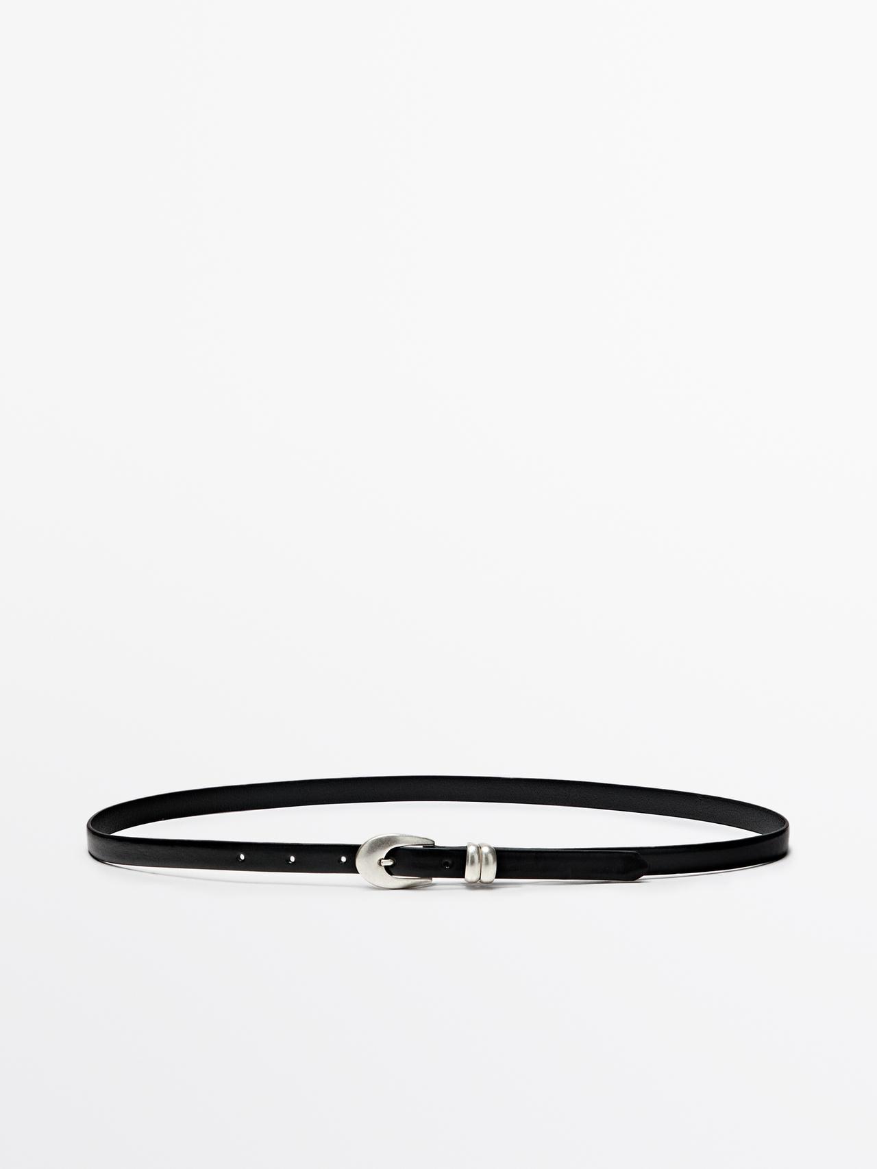 Cinturón Hebilla Ovalada Piel Napa - Negro - L / 90cm - Massimo Dutti - Mujer