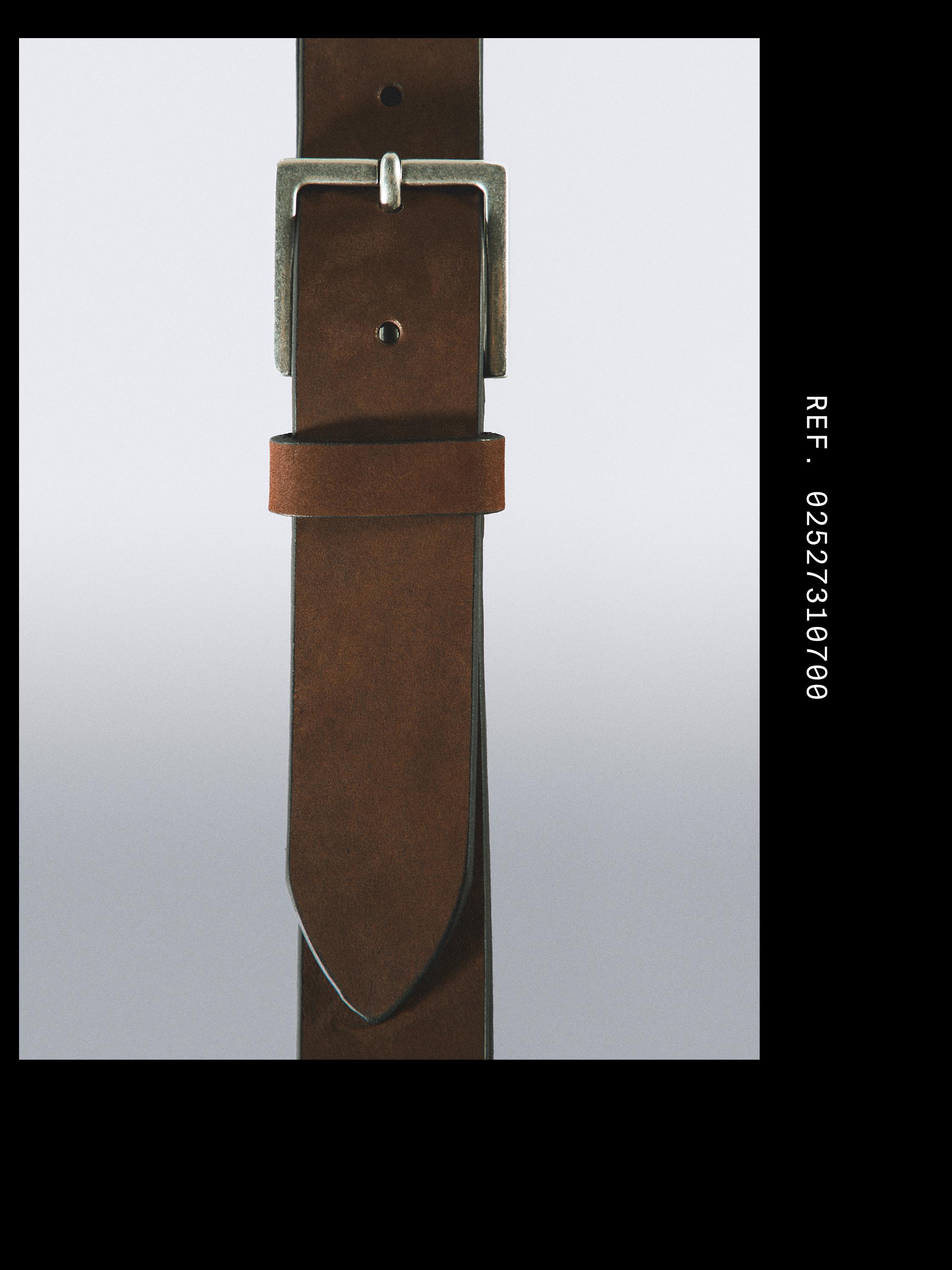 Leather belt with square buckle — BROWN