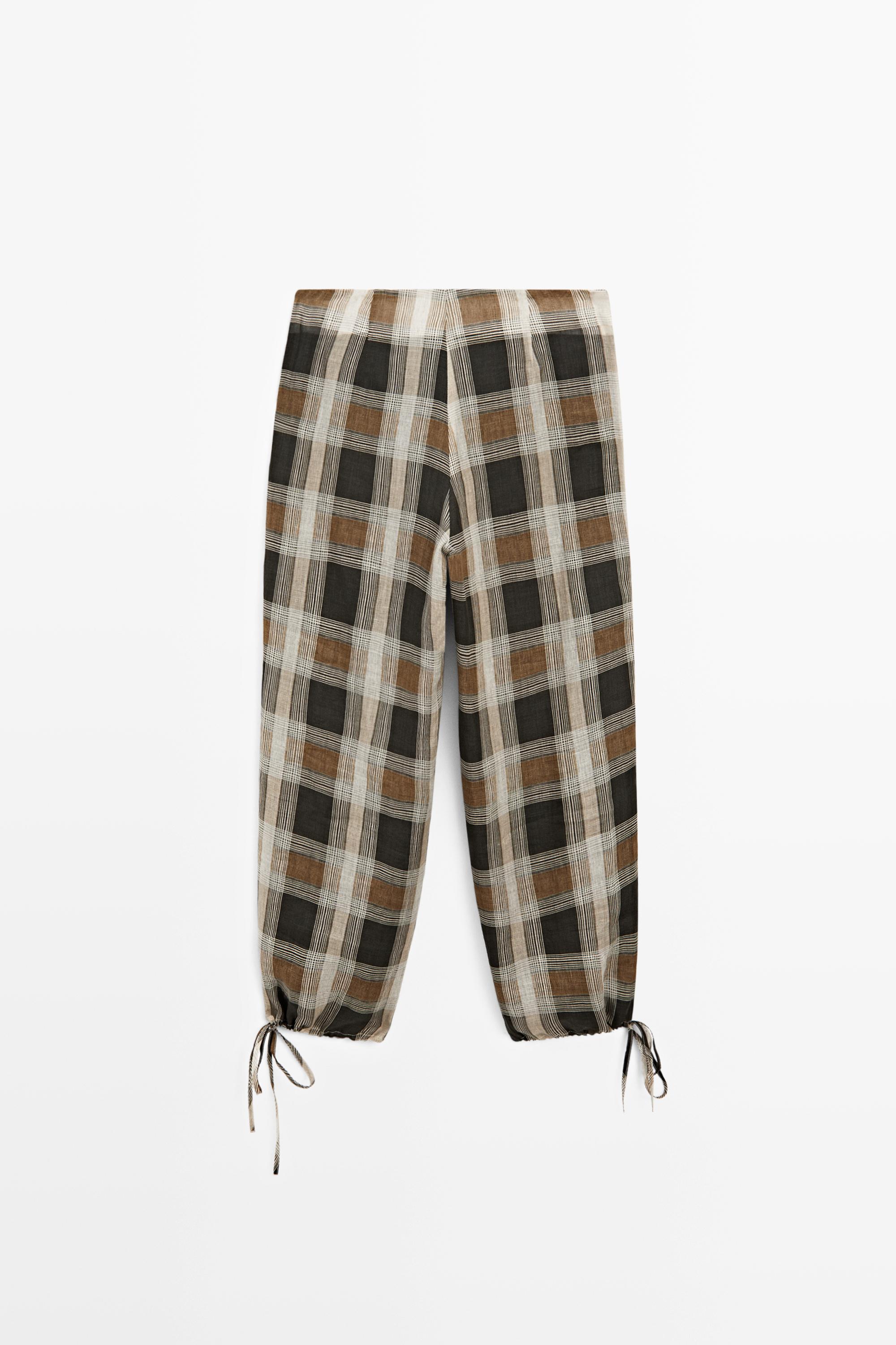 Check print sarouel trousers — BLACK