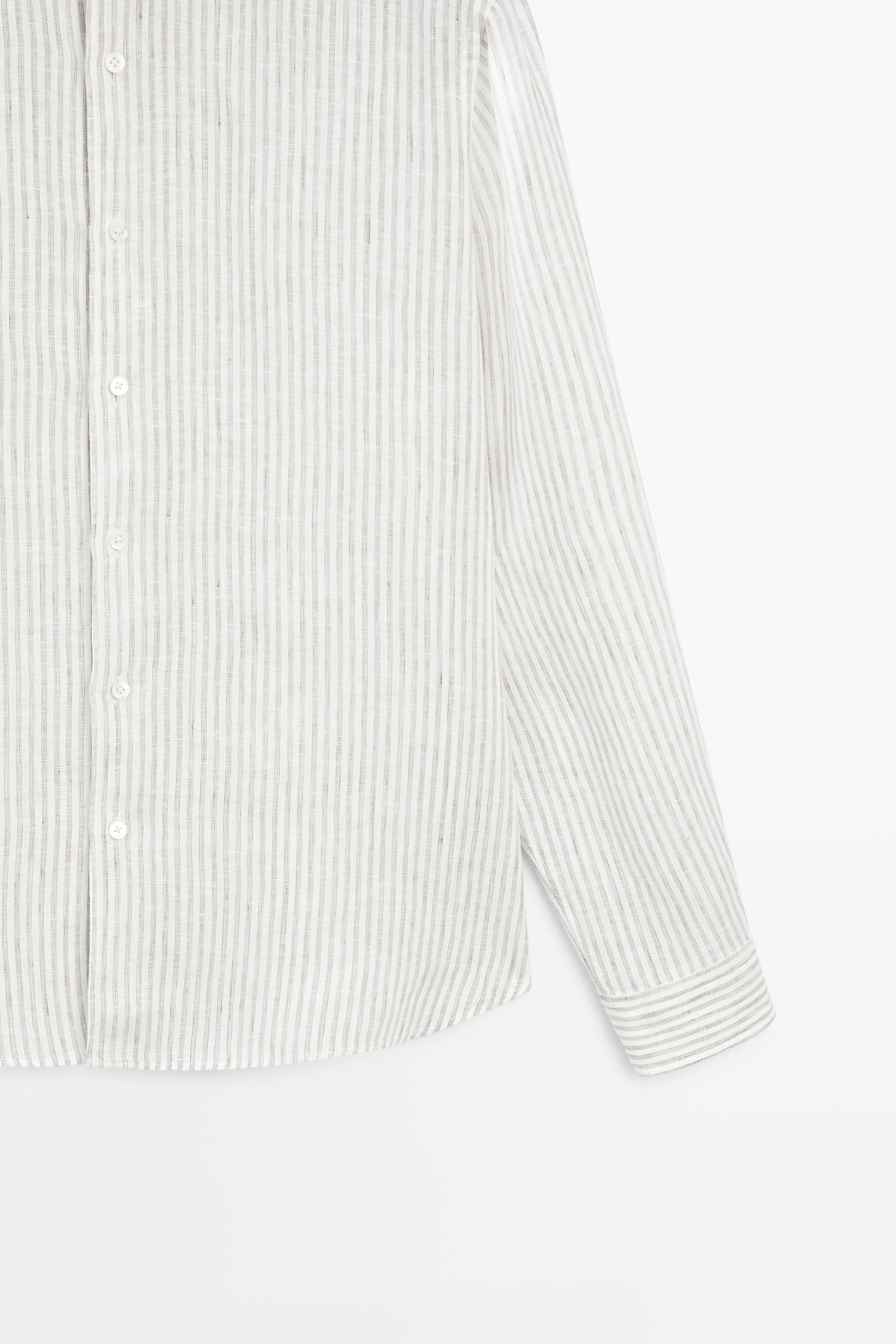 100% linen pinstriped slim fit shirt — GREEN